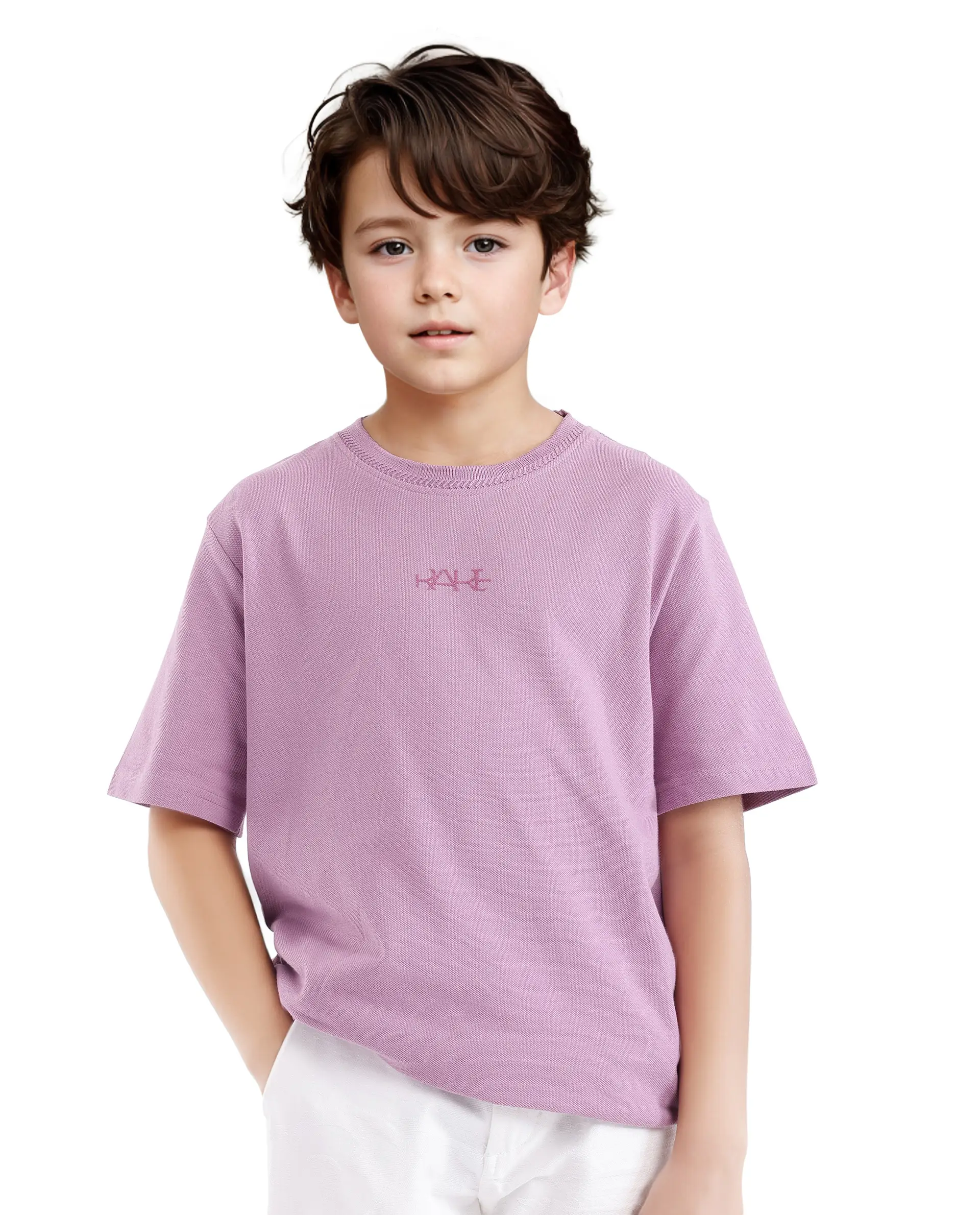 Rare Ones Kids Heron Pastel Purple Cotton Short Sleeve Crew Neck Embroidered T-Shirt