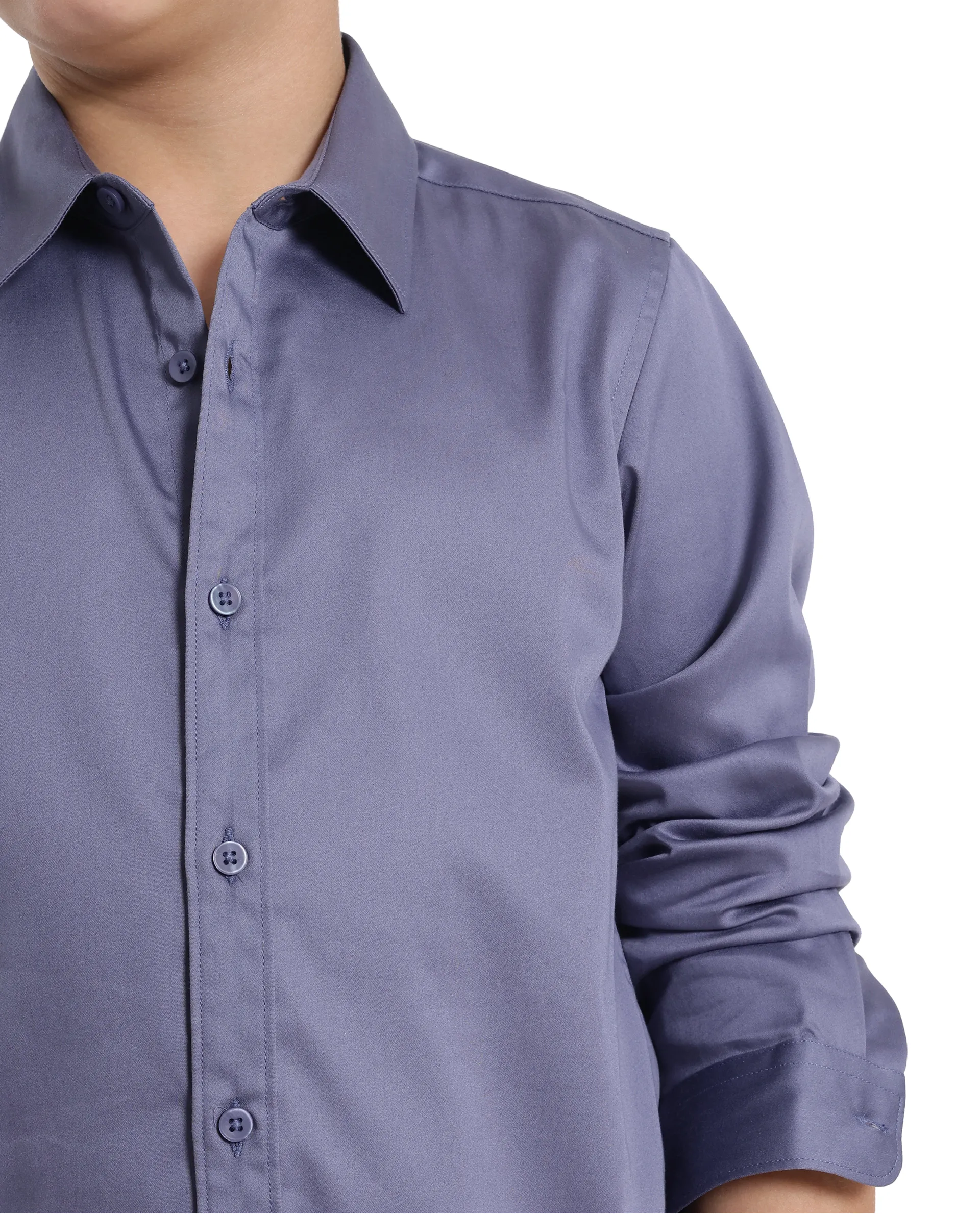 Rare Ones Kids Holo Dusky Purple Cotton Blend Full Sleeve Button Solid Regular Fit Shirt - Image 5