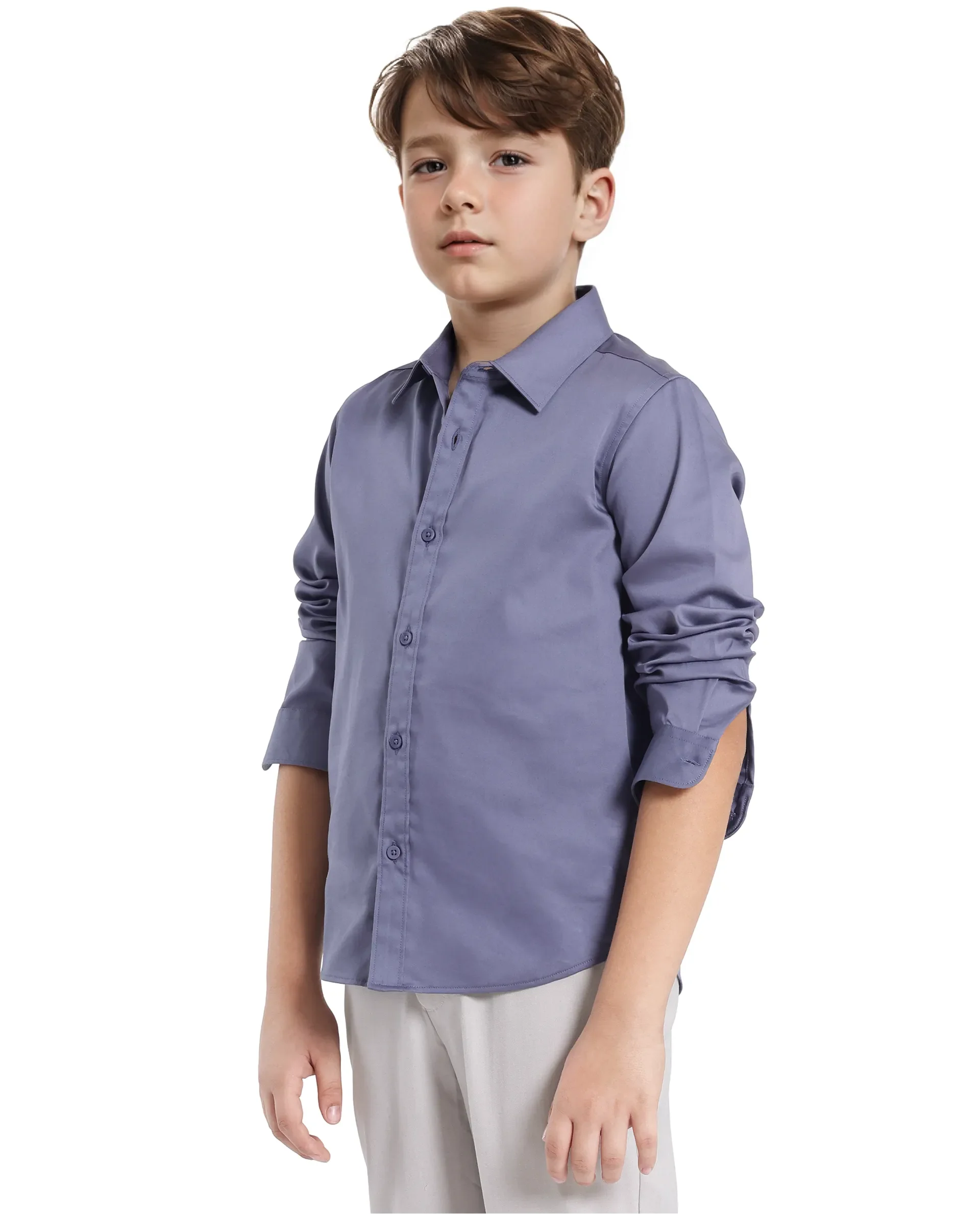 Rare Ones Kids Holo Dusky Purple Cotton Blend Full Sleeve Button Solid Regular Fit Shirt - Image 6