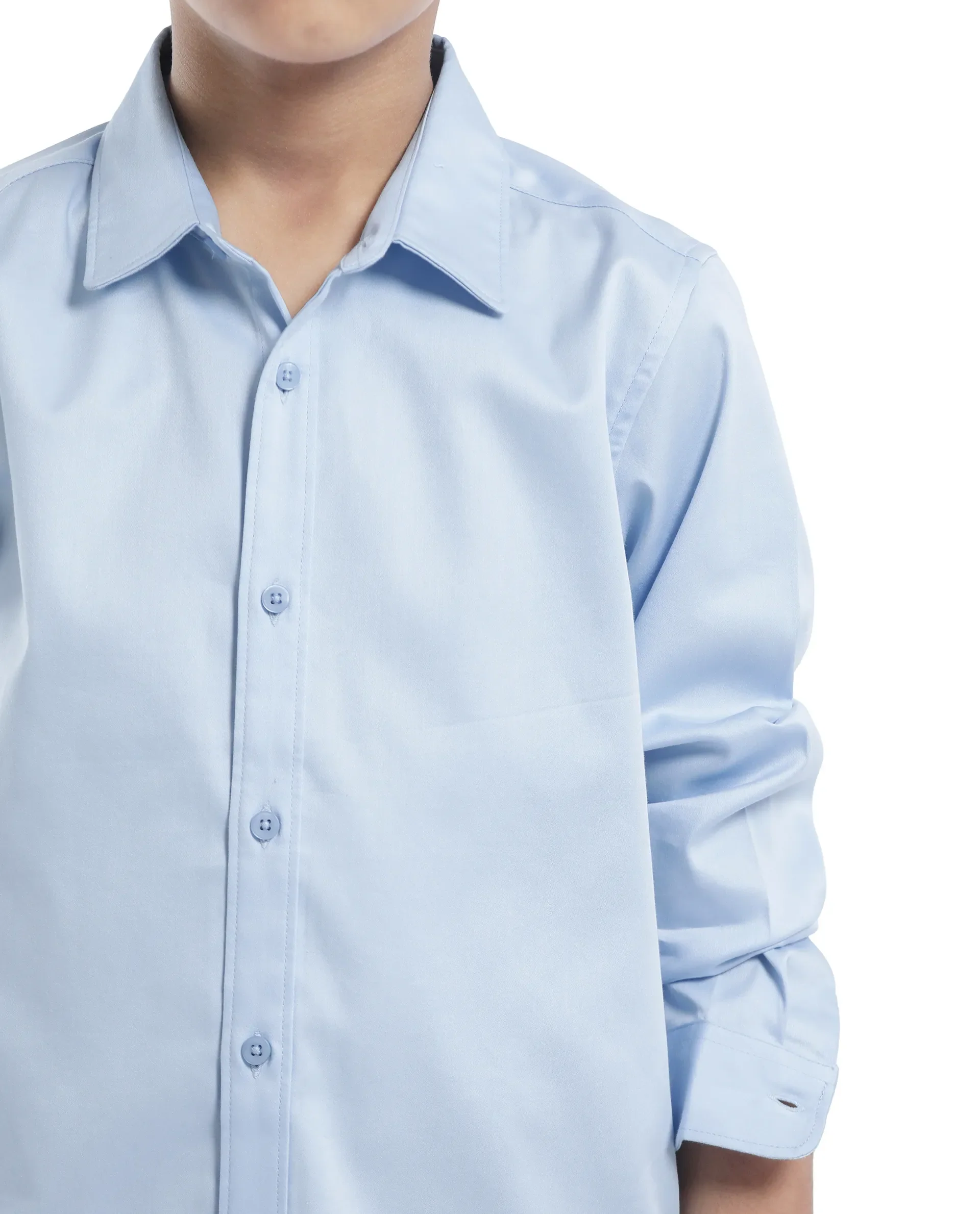 Rare Ones Kids Holo Light Blue Cotton Blend Full Sleeve Button Solid Regular Fit Shirt - Image 4
