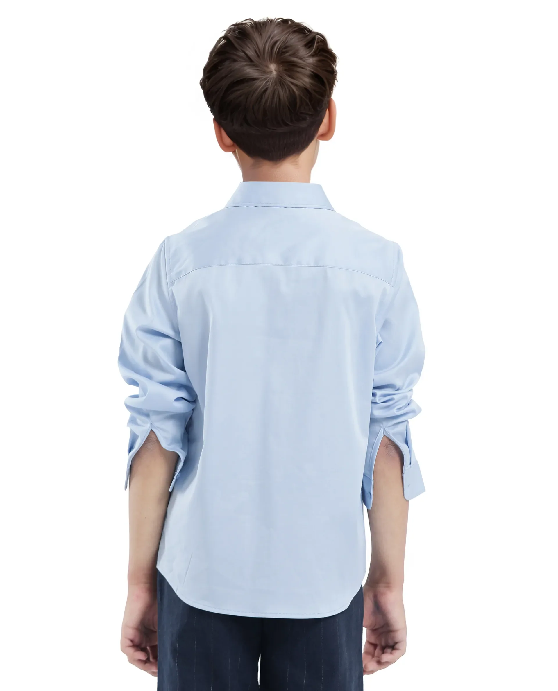 Rare Ones Kids Holo Light Blue Cotton Blend Full Sleeve Button Solid Regular Fit Shirt - Image 8