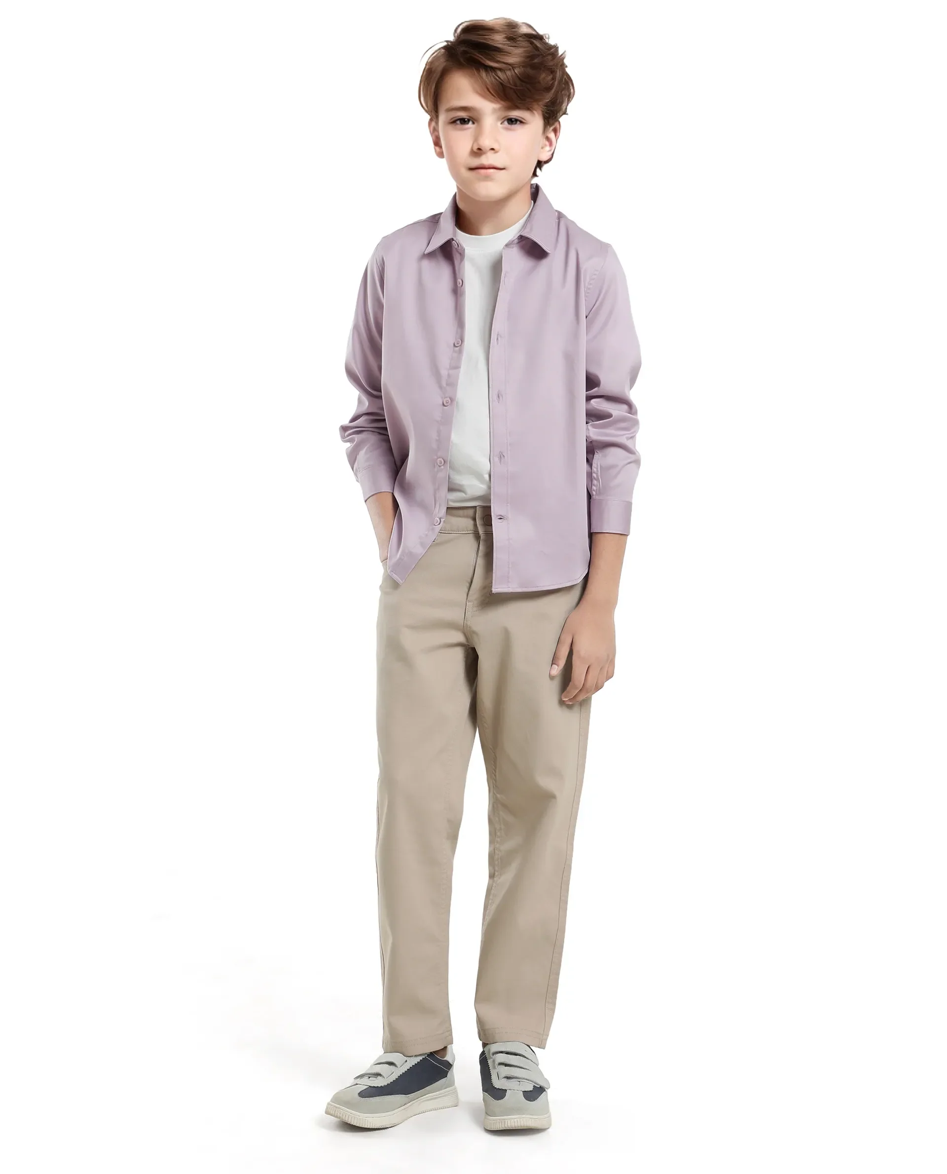 Rare Ones Kids Holo Pastel Purple Cotton Blend Full Sleeve Button Solid Regular Fit Shirt - Image 2