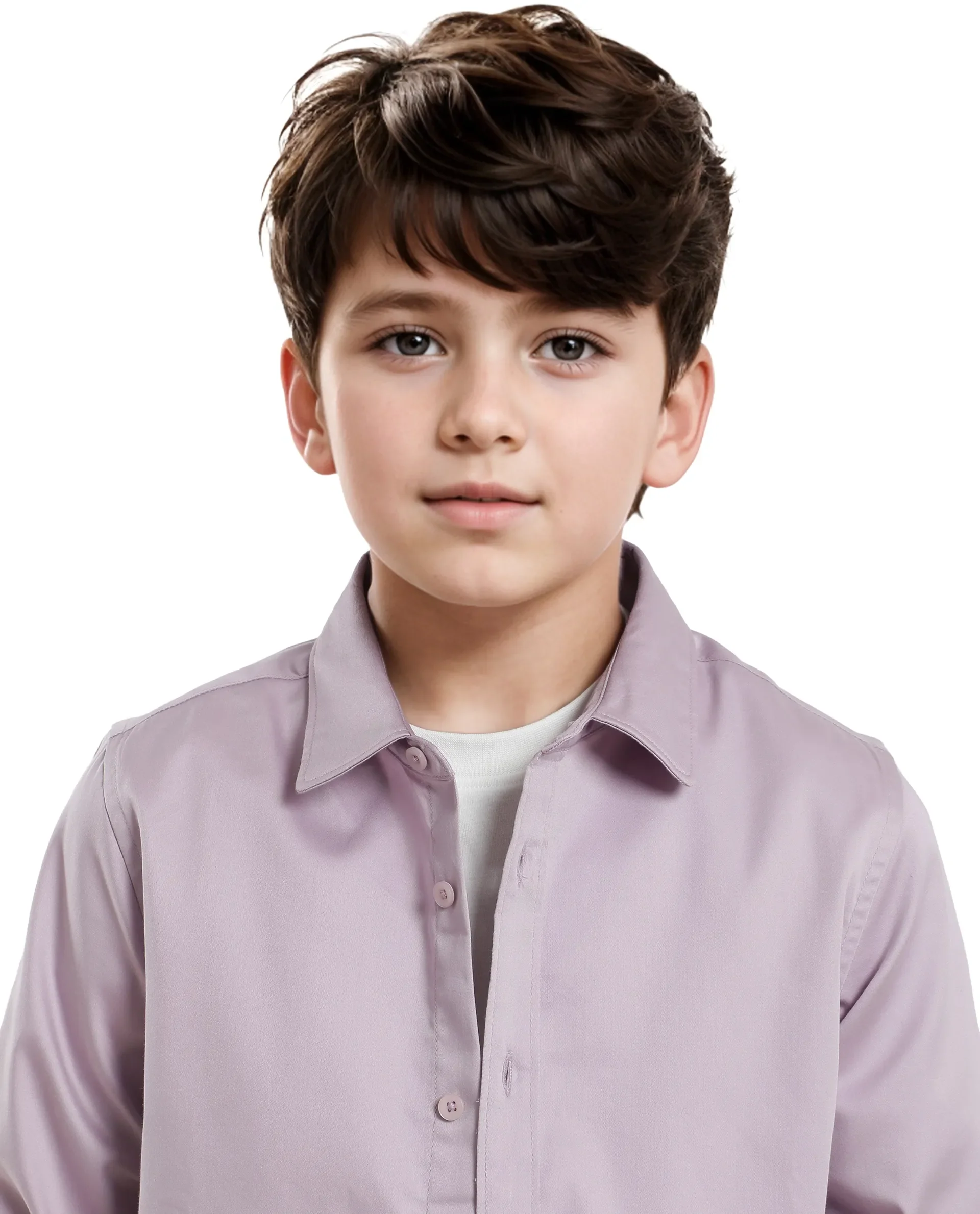 Rare Ones Kids Holo Pastel Purple Cotton Blend Full Sleeve Button Solid Regular Fit Shirt - Image 3