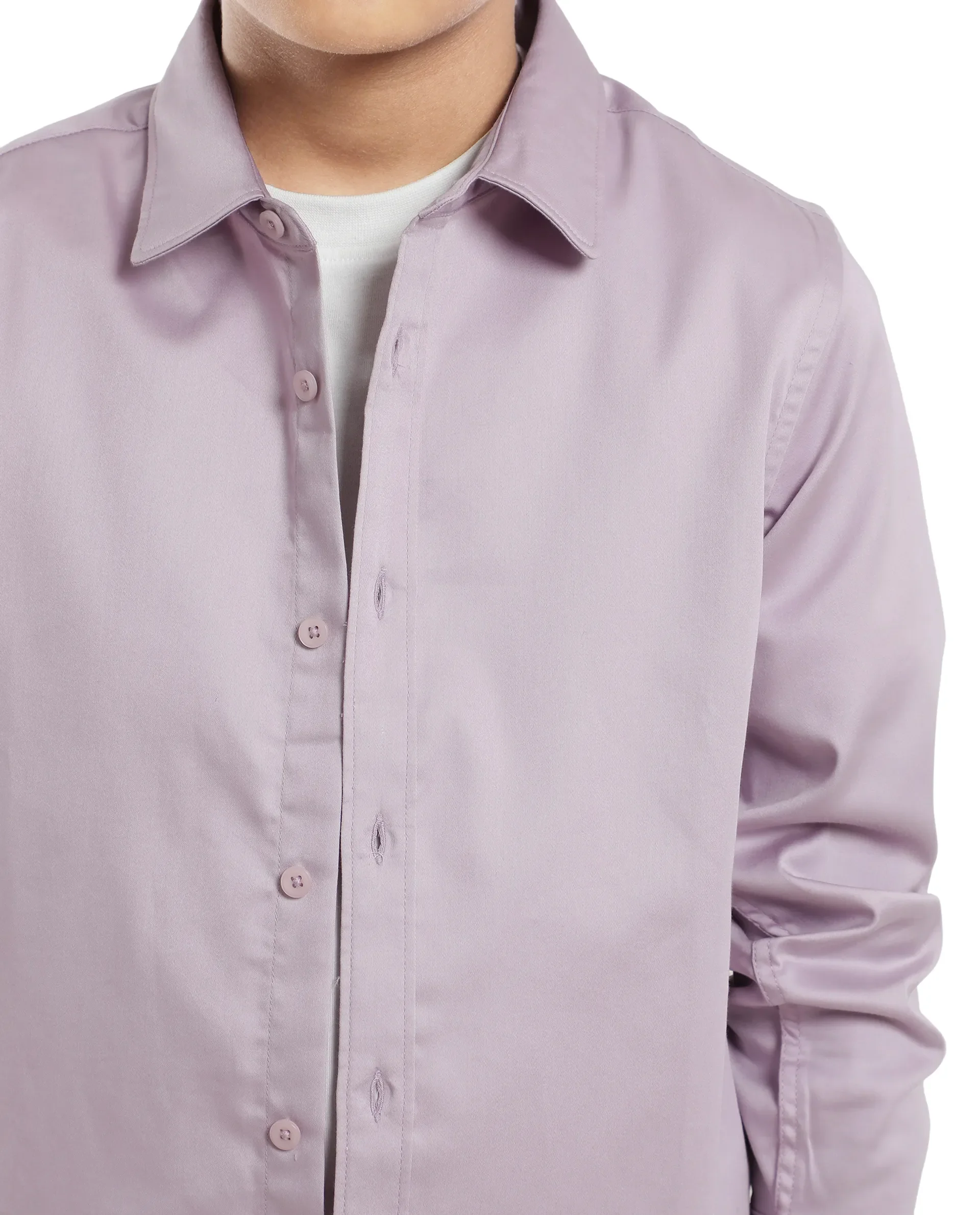 Rare Ones Kids Holo Pastel Purple Cotton Blend Full Sleeve Button Solid Regular Fit Shirt - Image 4