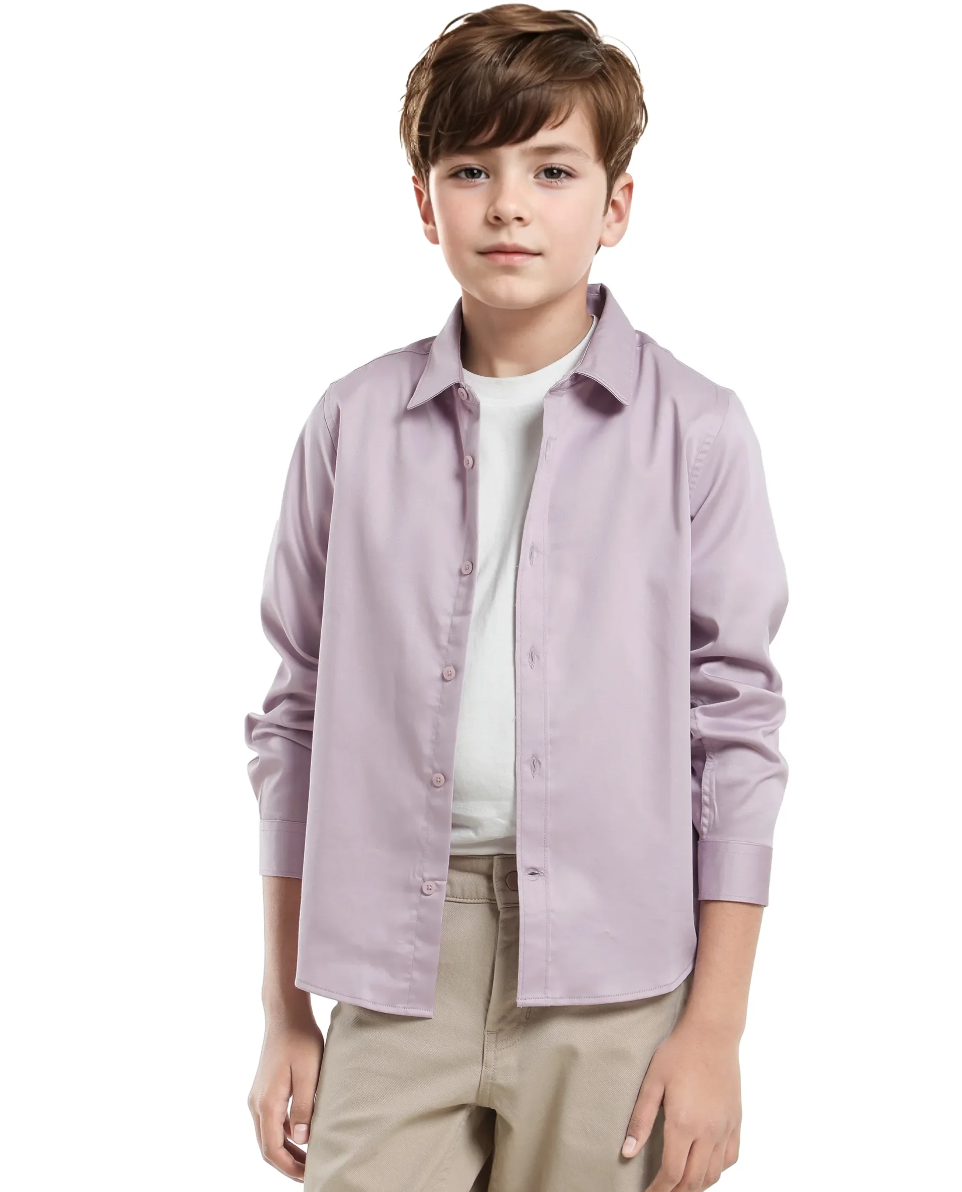 Rare Ones Kids Holo Pastel Purple Cotton Blend Full Sleeve Button Solid Regular Fit Shirt - Image 5