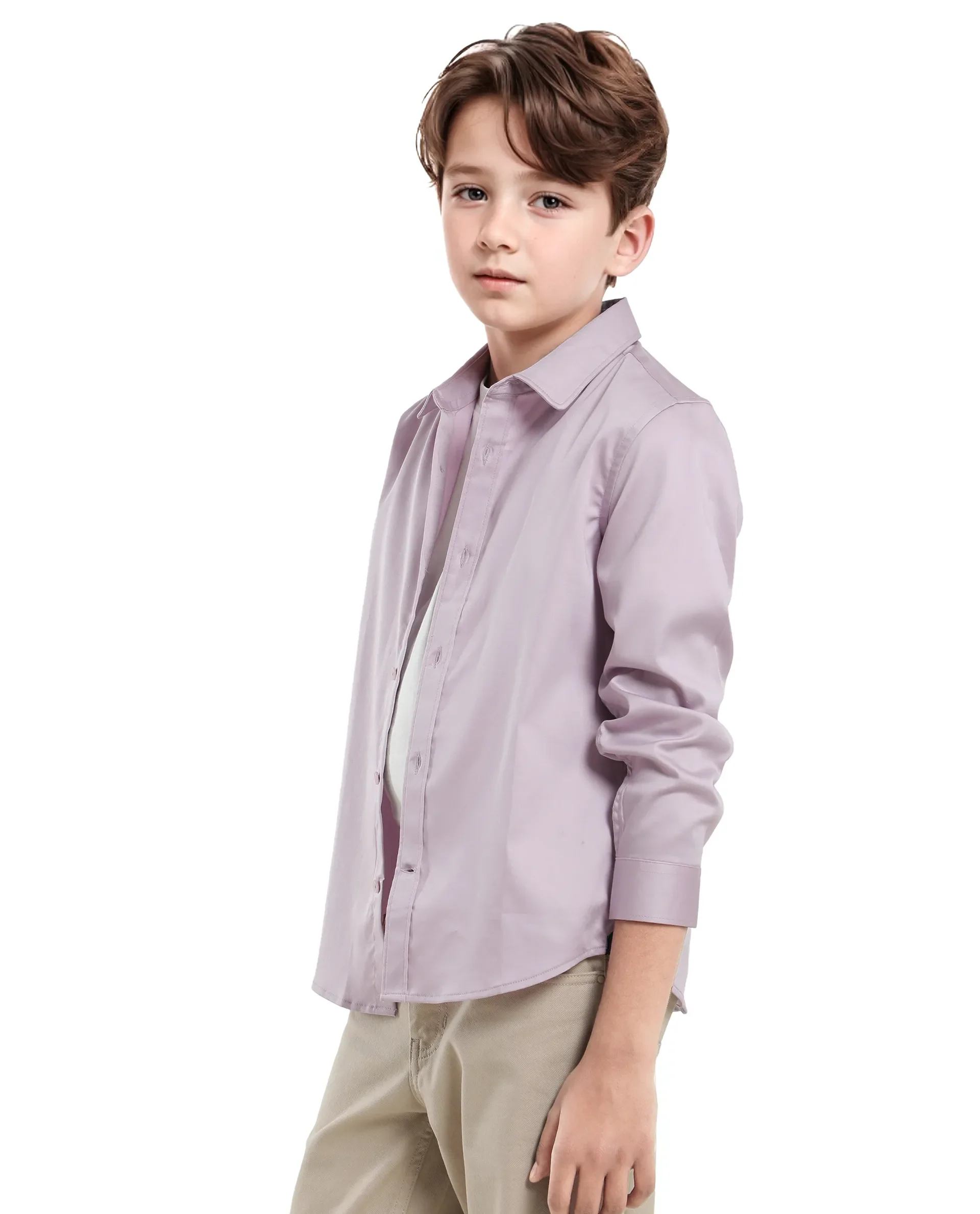 Rare Ones Kids Holo Pastel Purple Cotton Blend Full Sleeve Button Solid Regular Fit Shirt - Image 6