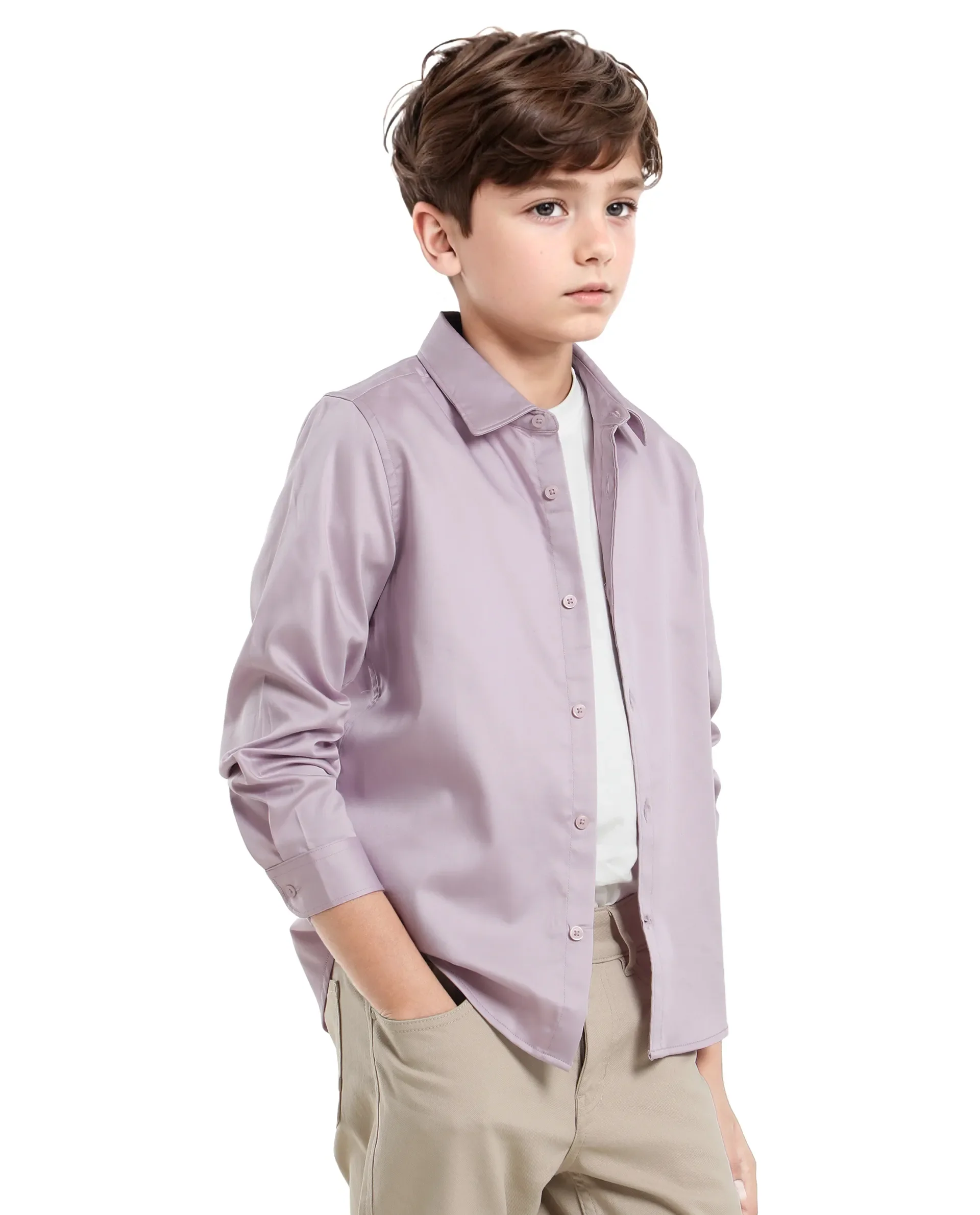Rare Ones Kids Holo Pastel Purple Cotton Blend Full Sleeve Button Solid Regular Fit Shirt - Image 7