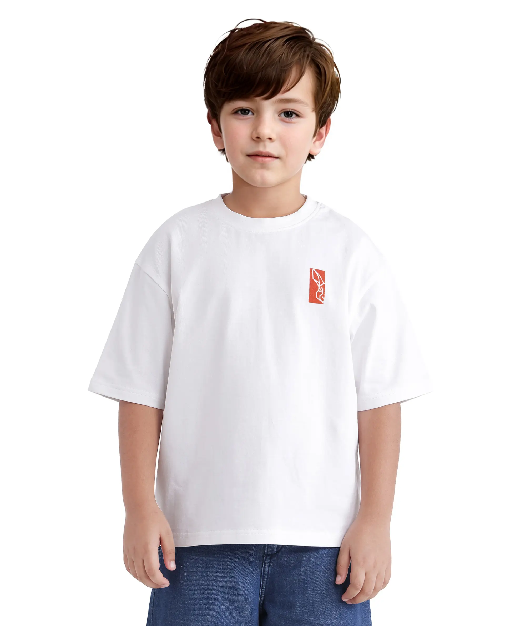 Rare Ones Kids Hord-K White Cotton Half Sleeve Slip-On Printed Boxy Fit T-Shirt - Image 2