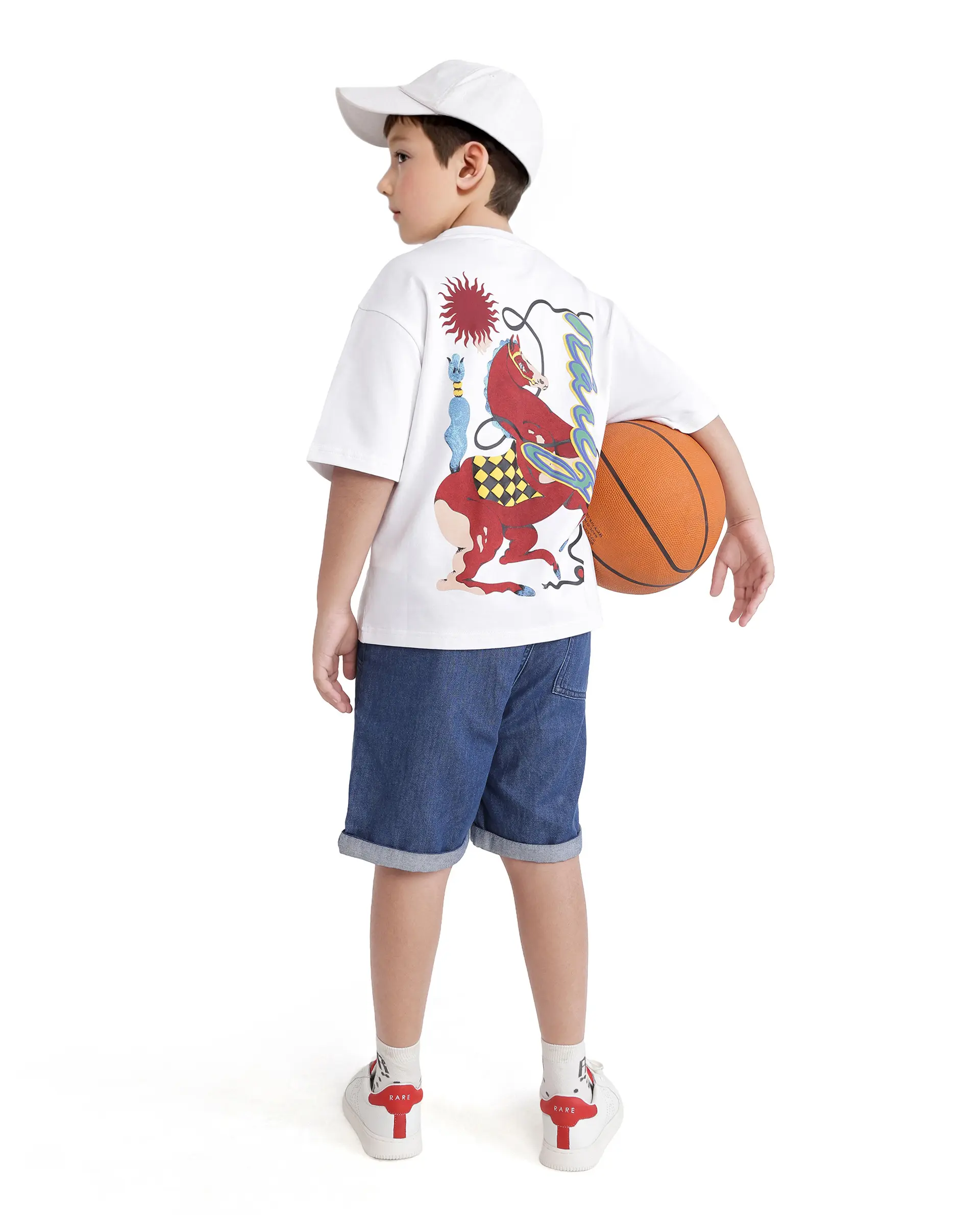 Rare Ones Kids Hord-K White Cotton Half Sleeve Slip-On Printed Boxy Fit T-Shirt - Image 3