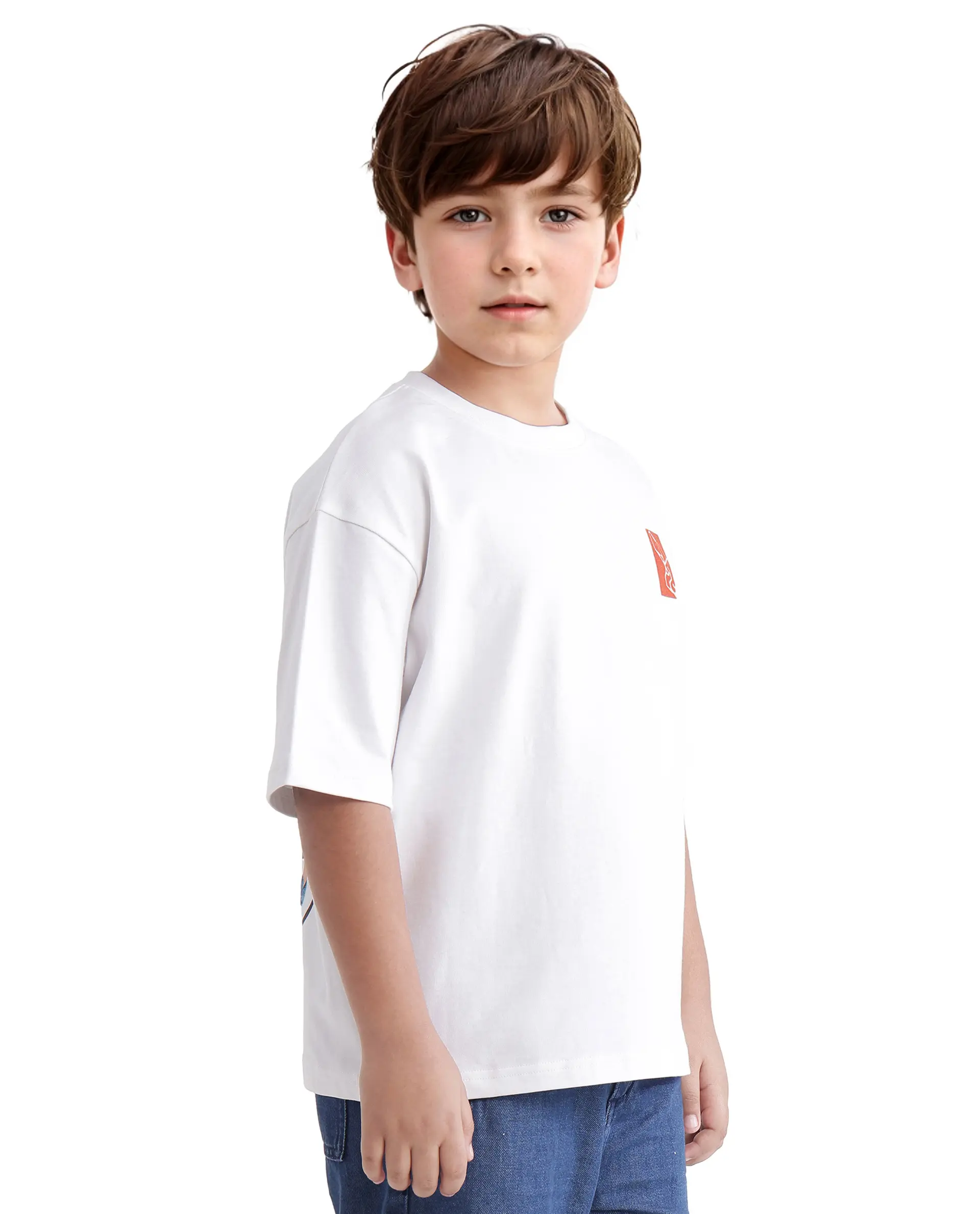 Rare Ones Kids Hord-K White Cotton Half Sleeve Slip-On Printed Boxy Fit T-Shirt - Image 7
