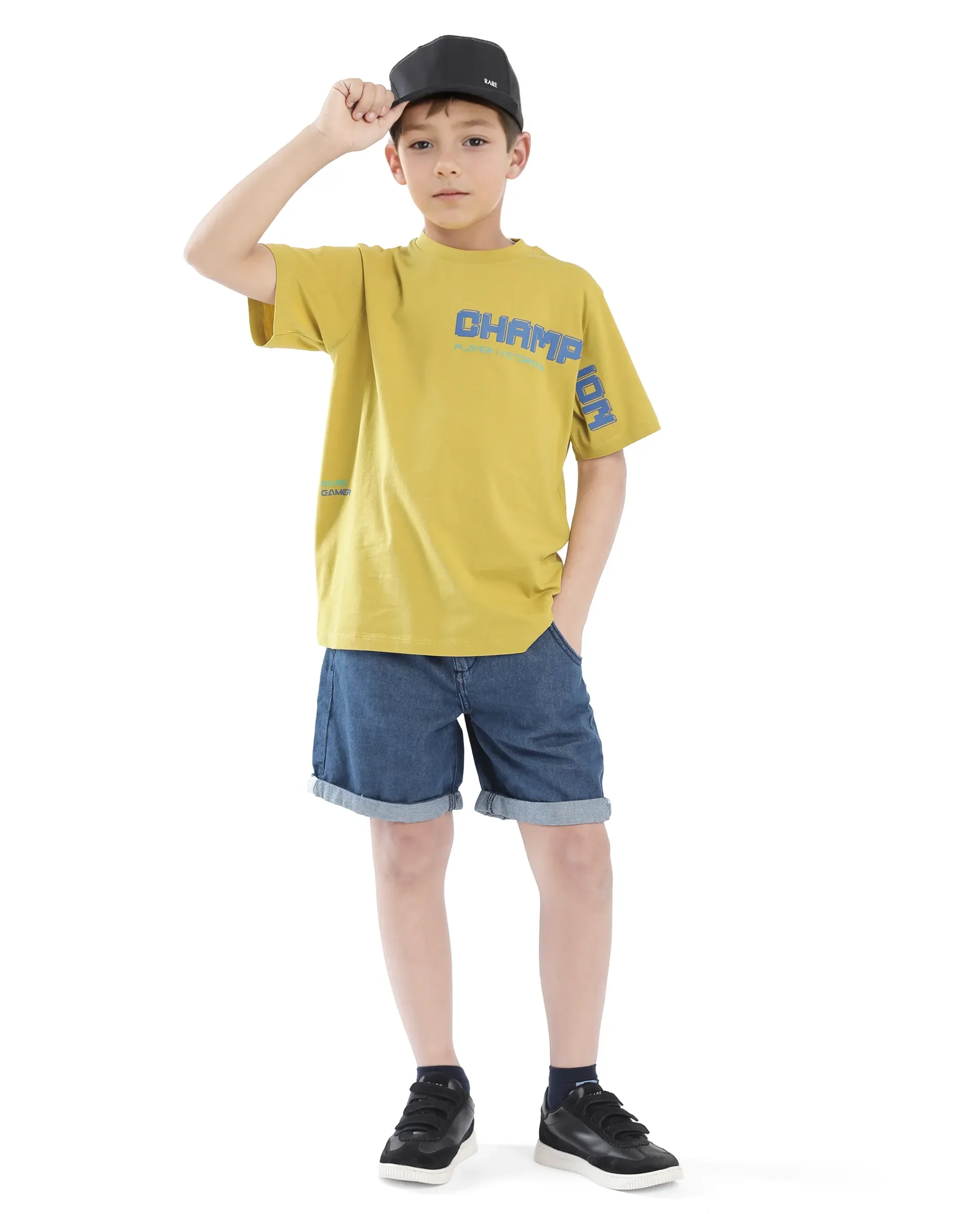 Rare Ones Kids Hype Yellow Cotton Half Sleeve Graphic Print Slip-On Closure Regular Fit T-Shirt - Image 2