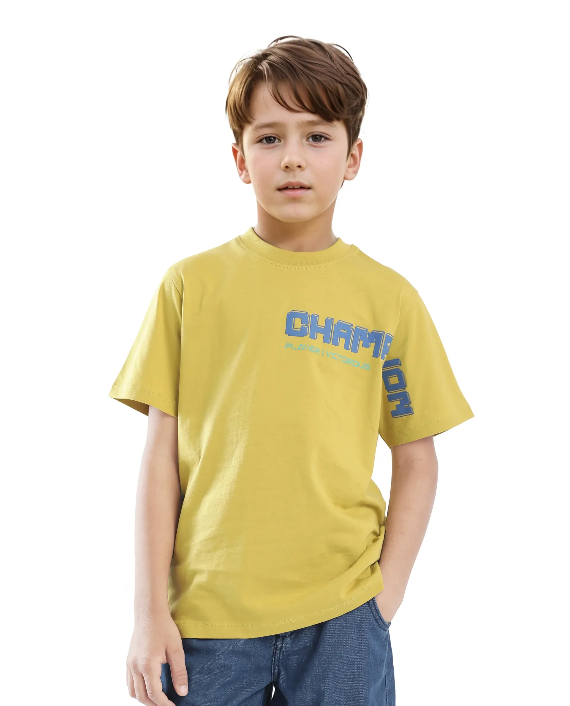 Rare Ones Kids Hype Yellow Cotton Half Sleeve Graphic Print Slip-On Closure Regular Fit T-Shirt - Image 6
