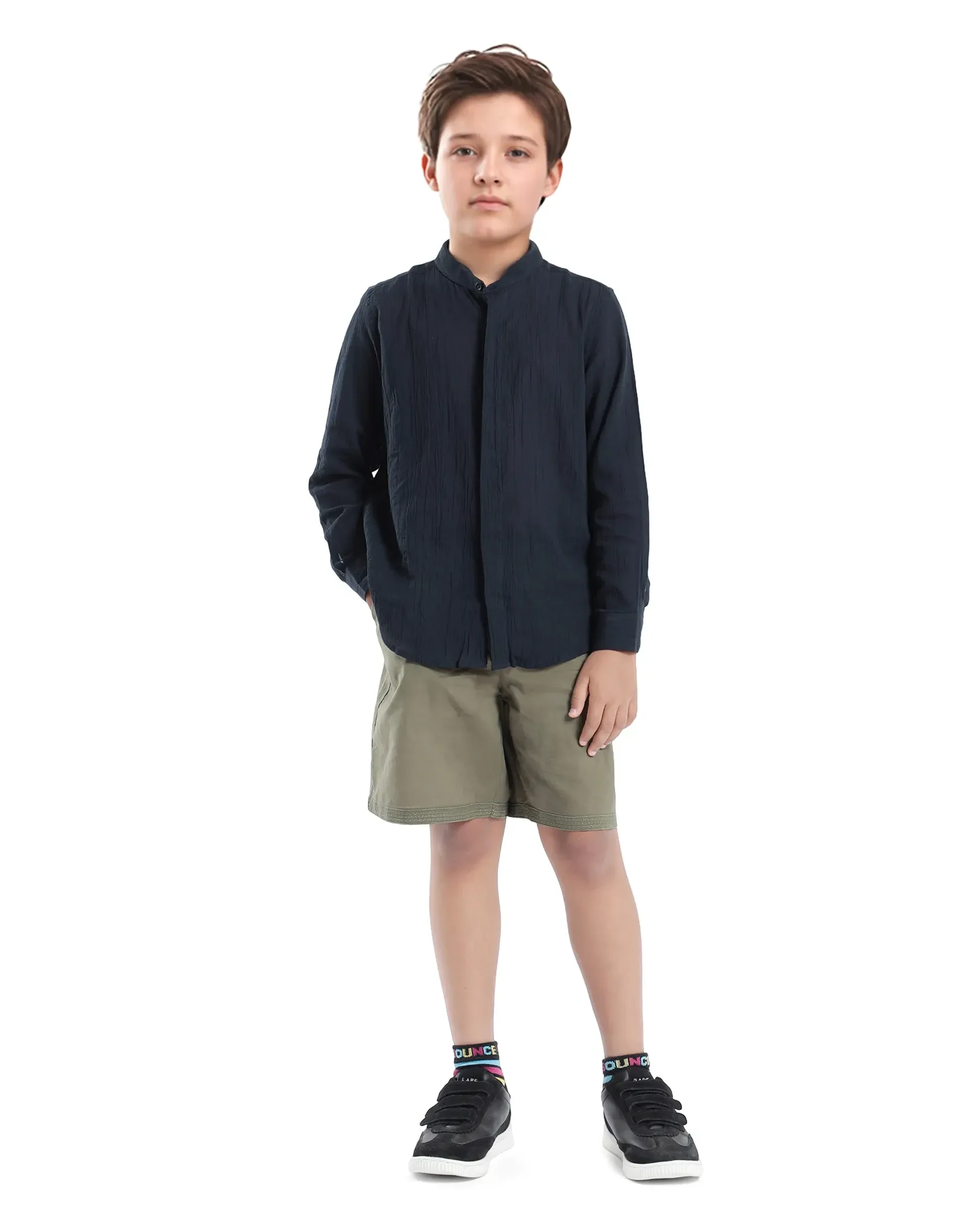 Rare Ones Kids Ines Dark Navy Cotton Long Sleeve Spread Collar Solid Shirt - Image 2