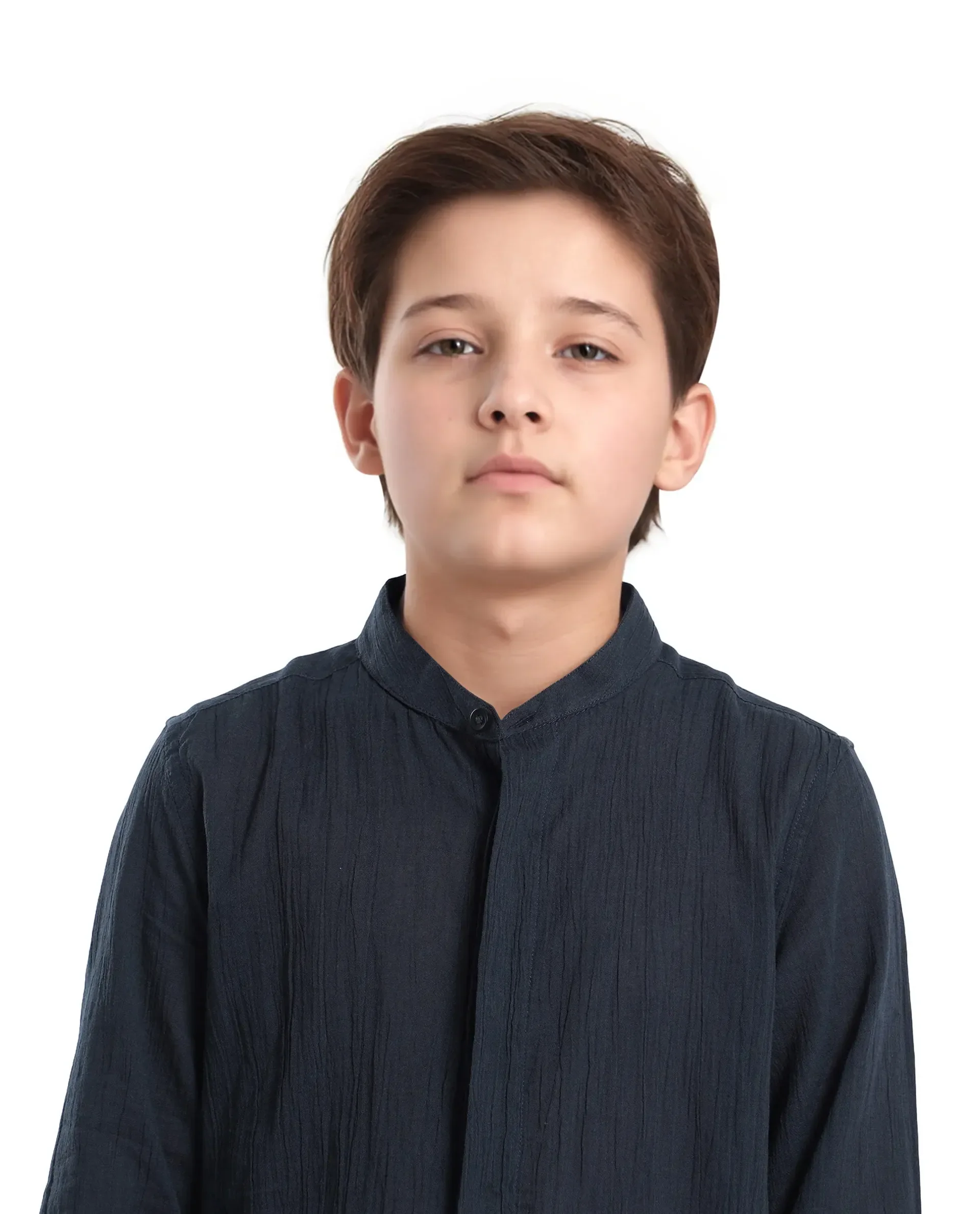 Rare Ones Kids Ines Dark Navy Cotton Long Sleeve Spread Collar Solid Shirt - Image 4