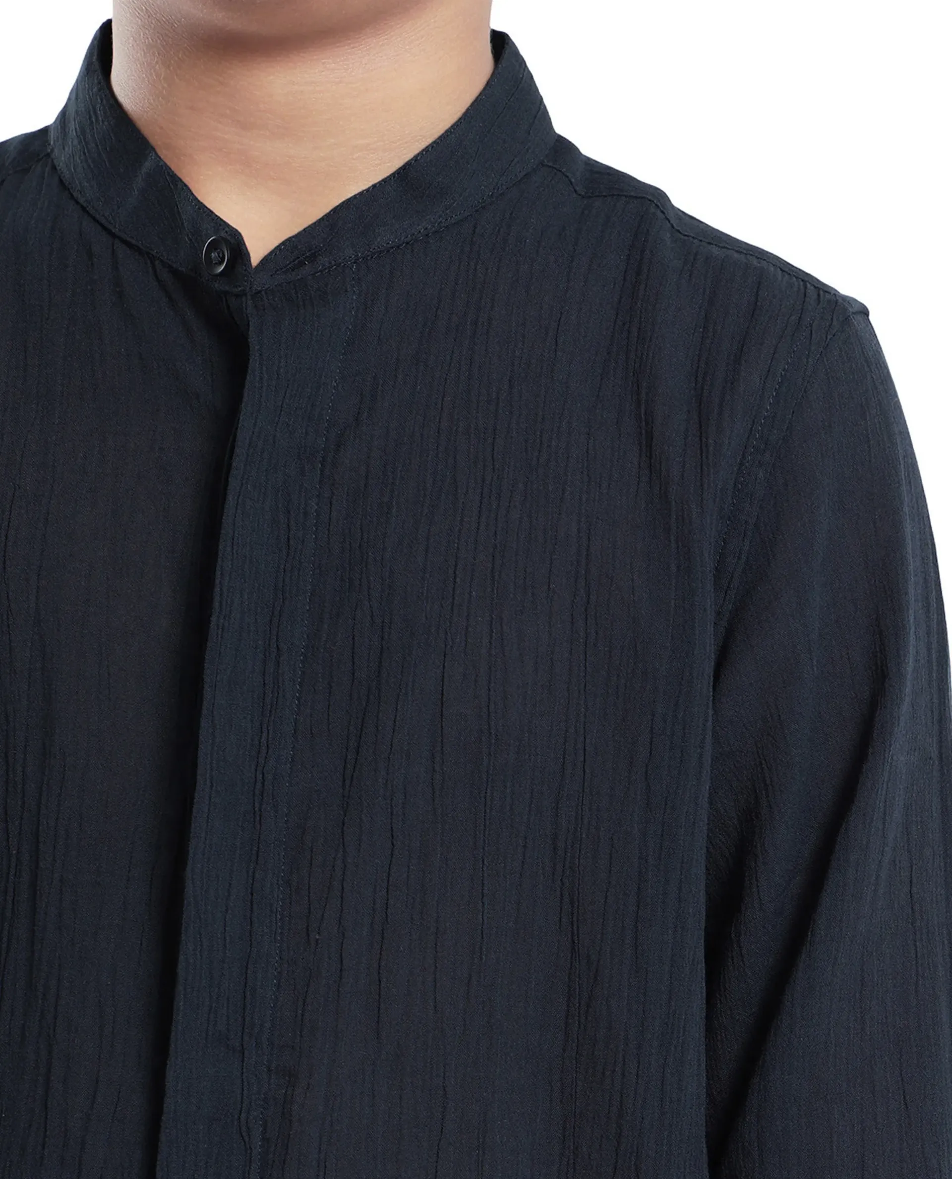 Rare Ones Kids Ines Dark Navy Cotton Long Sleeve Spread Collar Solid Shirt - Image 5