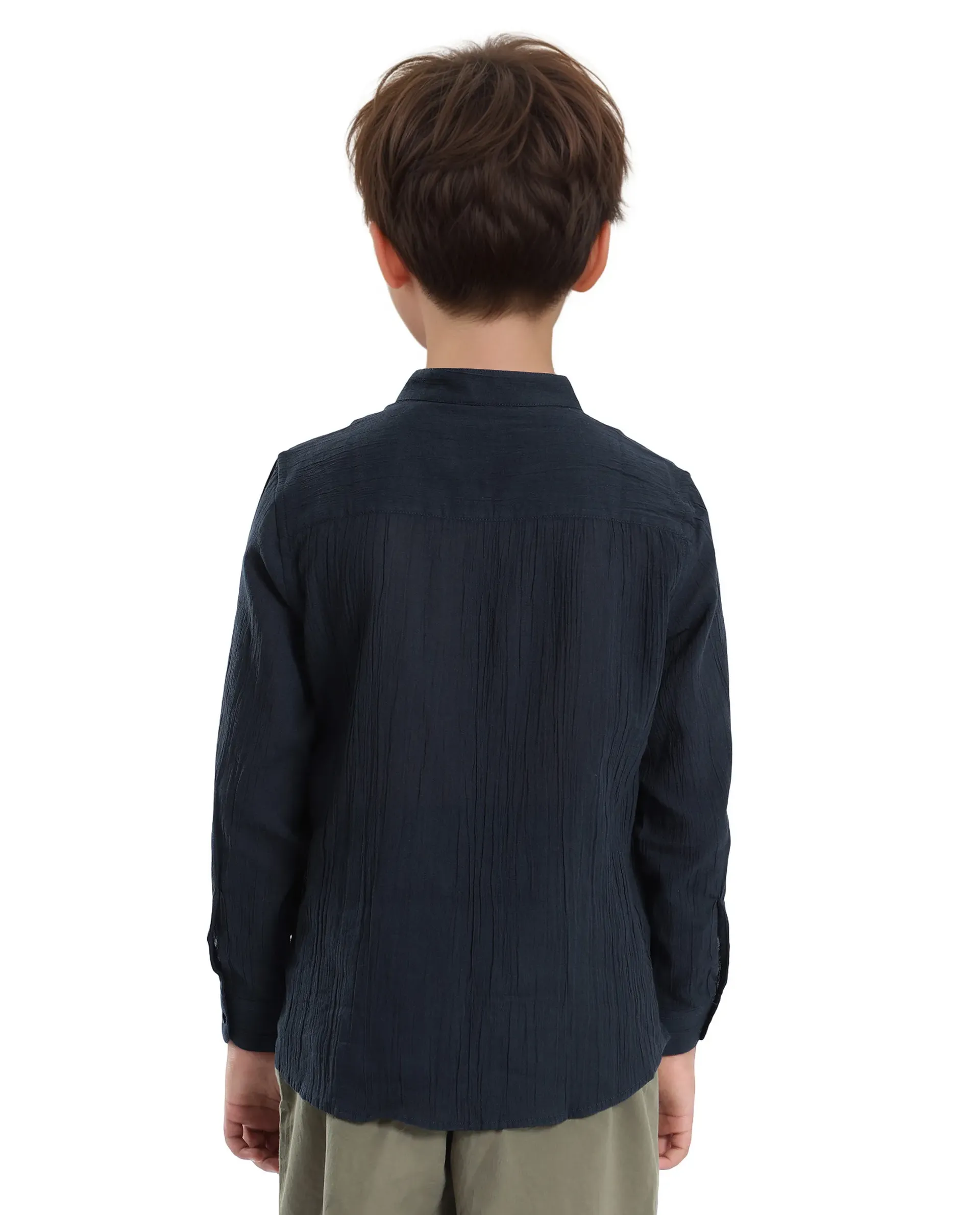Rare Ones Kids Ines Dark Navy Cotton Long Sleeve Spread Collar Solid Shirt - Image 8