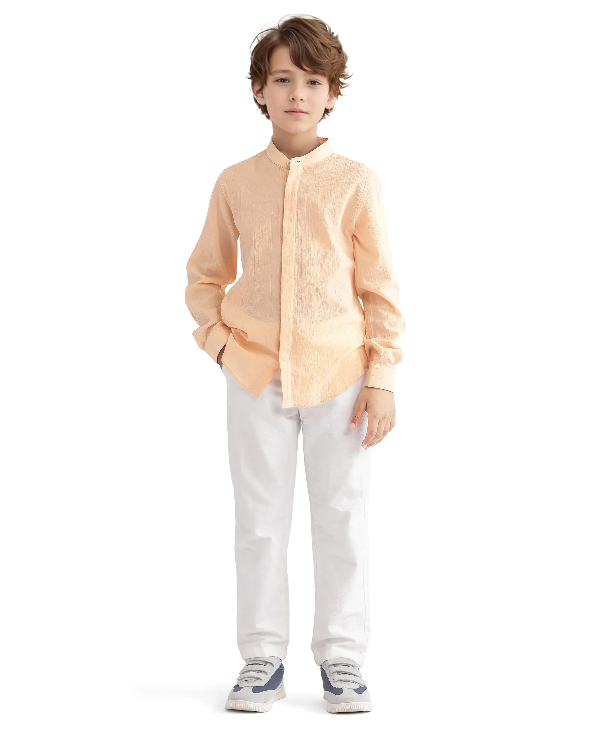 Rare Ones Kids Ines Light Orange Cotton Full Sleeve Spread Collar Solid Shirt - Image 2