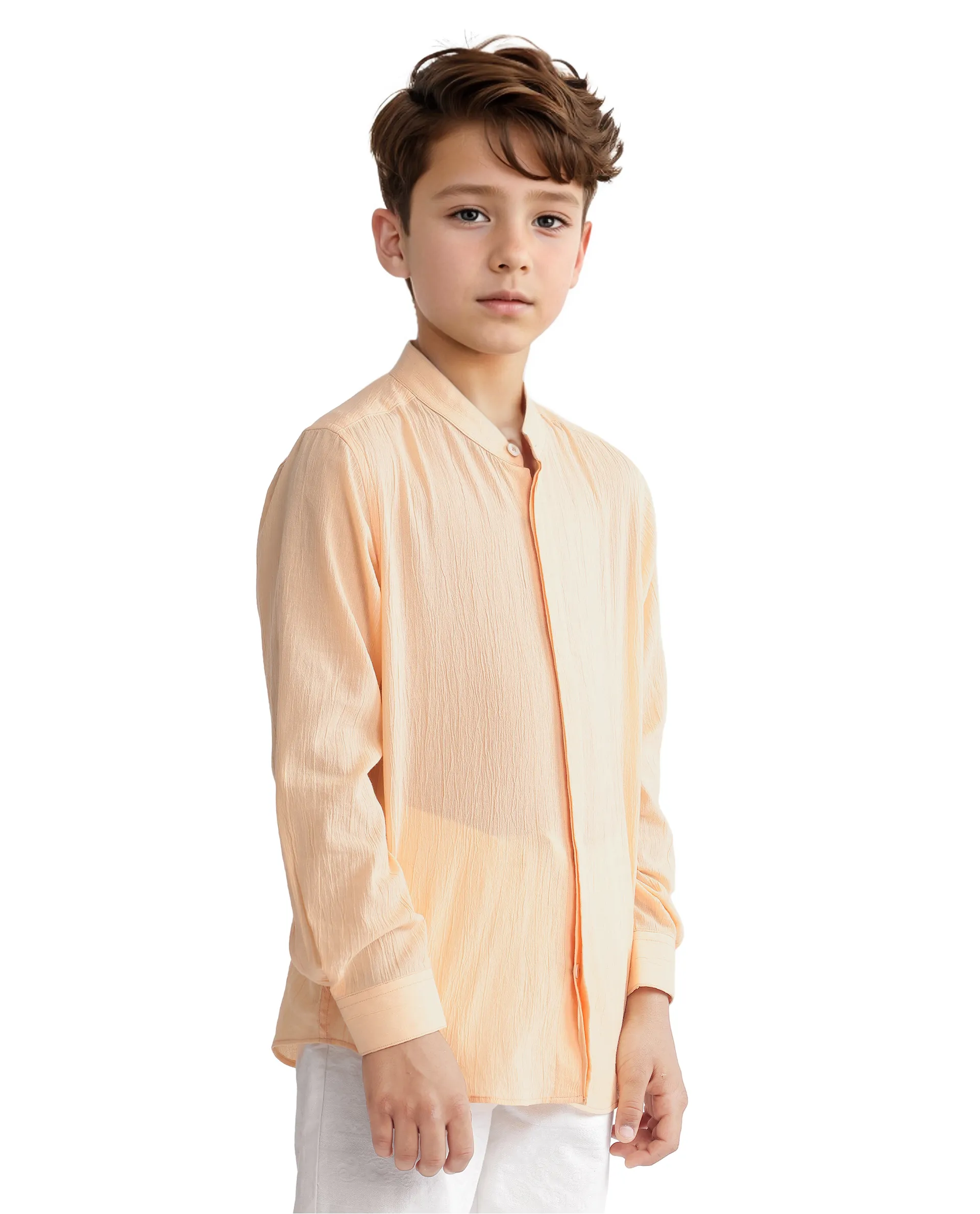 Rare Ones Kids Ines Light Orange Cotton Full Sleeve Spread Collar Solid Shirt - Image 5
