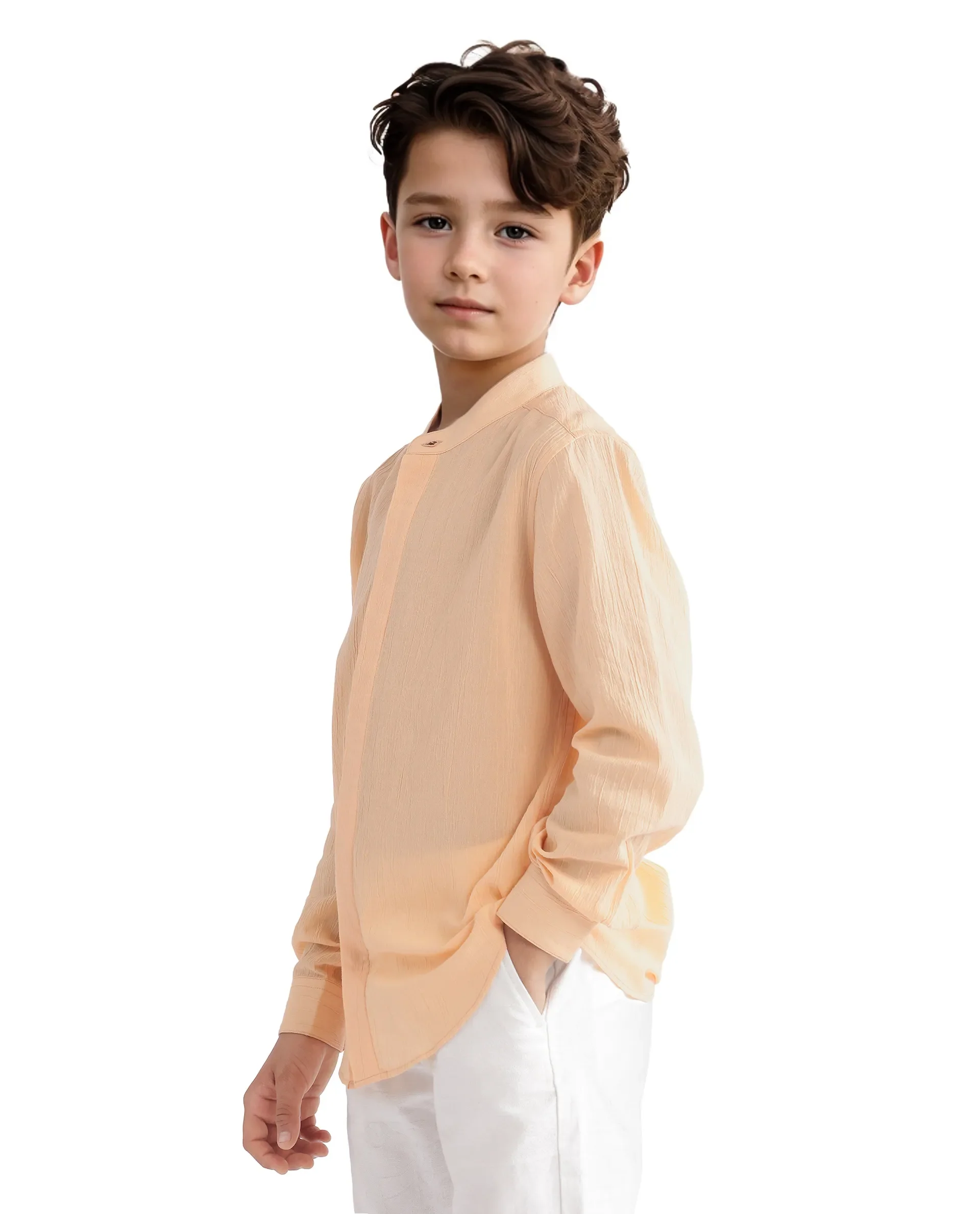 Rare Ones Kids Ines Light Orange Cotton Full Sleeve Spread Collar Solid Shirt - Image 6