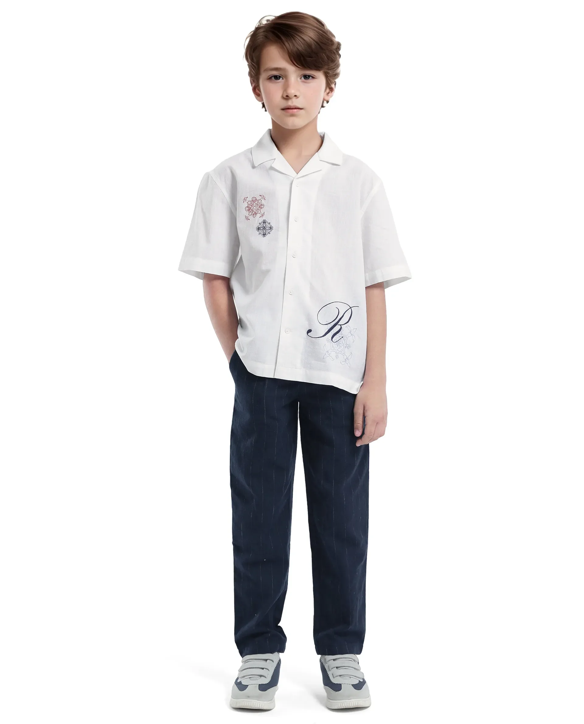 Rare Ones Kids Isla White Cotton Half Sleeve Embroidered Button Closure Regular Fit Shirt - Image 2