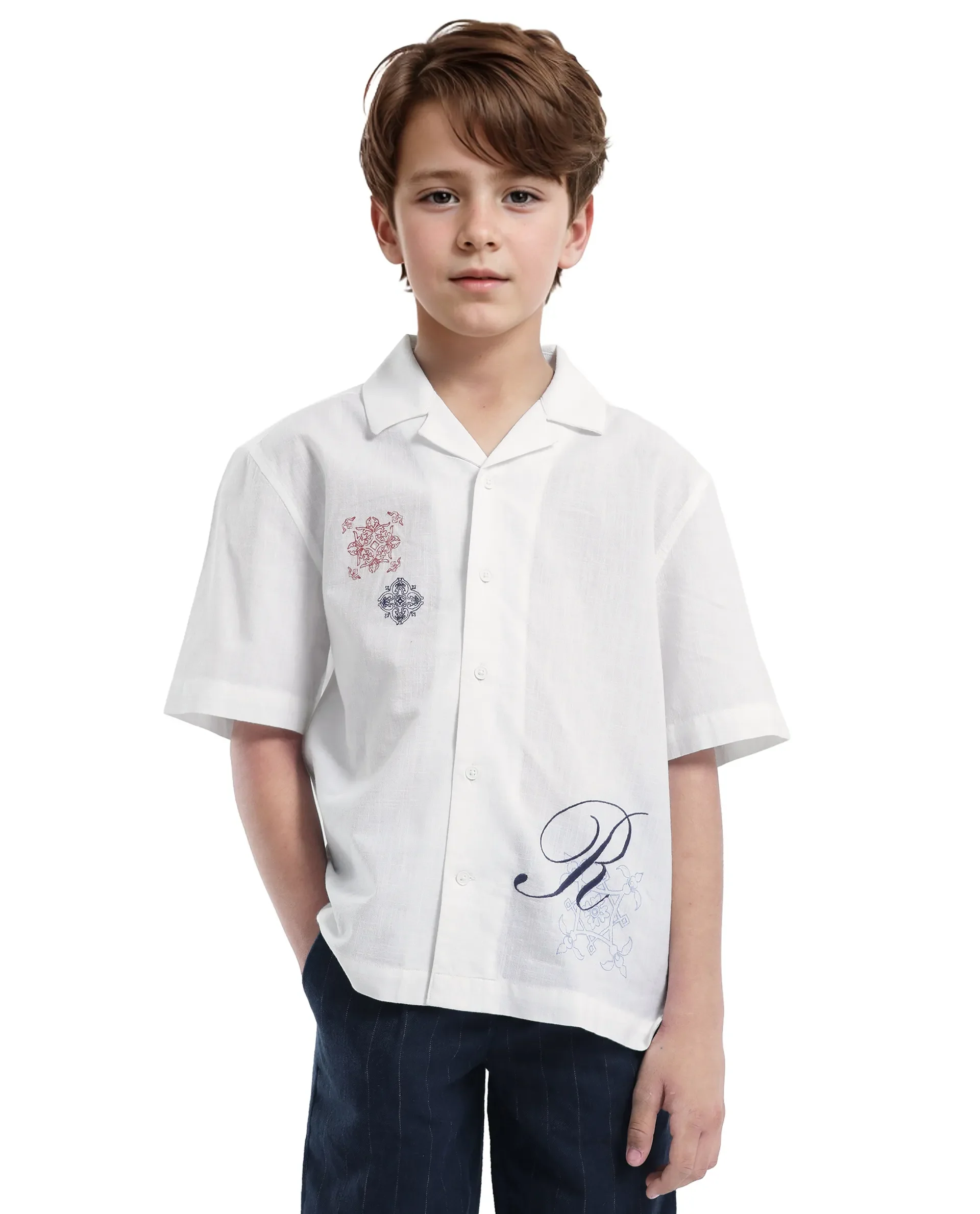 Rare Ones Kids Isla White Cotton Half Sleeve Embroidered Button Closure Regular Fit Shirt - Image 3
