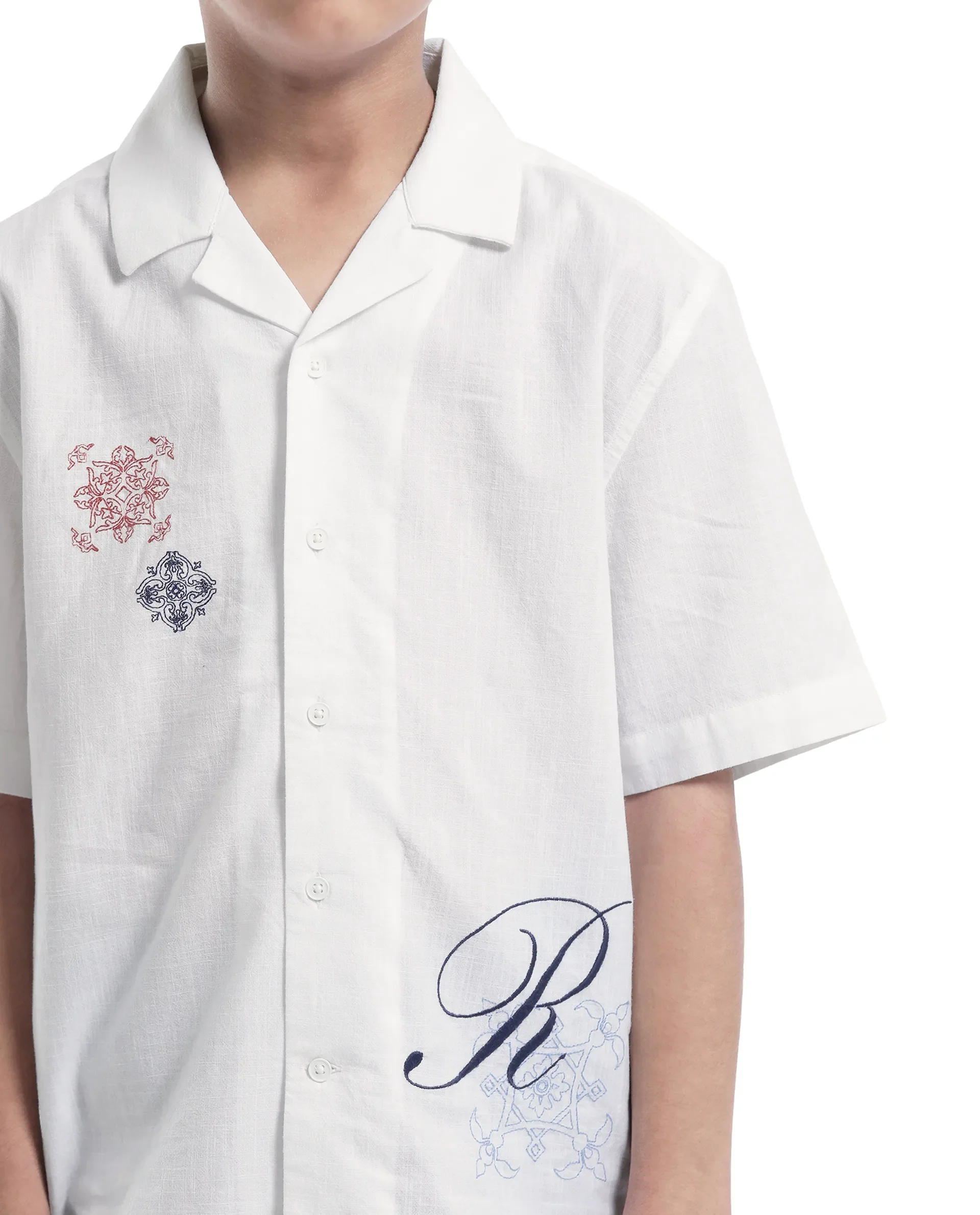 Rare Ones Kids Isla White Cotton Half Sleeve Embroidered Button Closure Regular Fit Shirt - Image 5