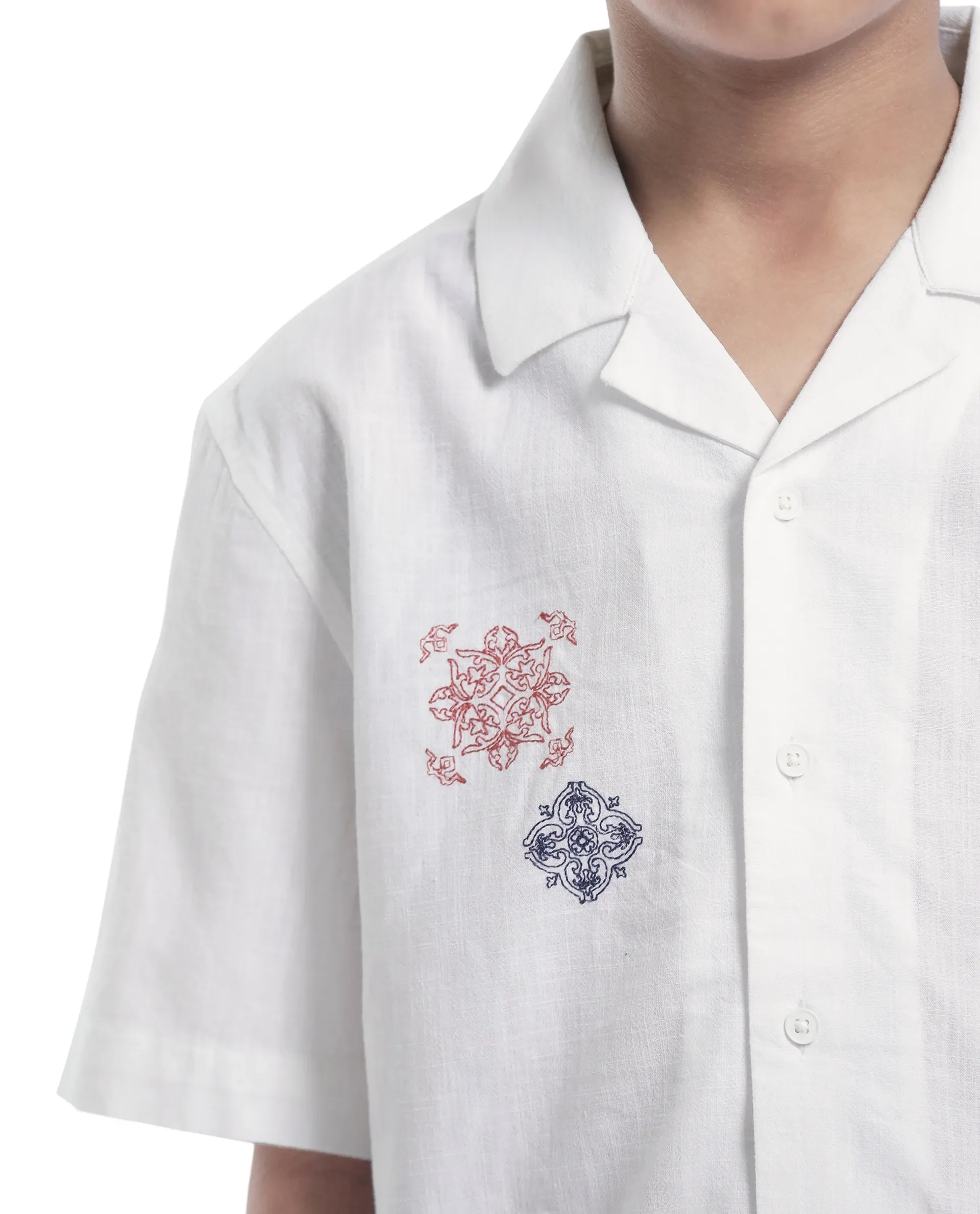 Rare Ones Kids Isla White Cotton Half Sleeve Embroidered Button Closure Regular Fit Shirt - Image 6