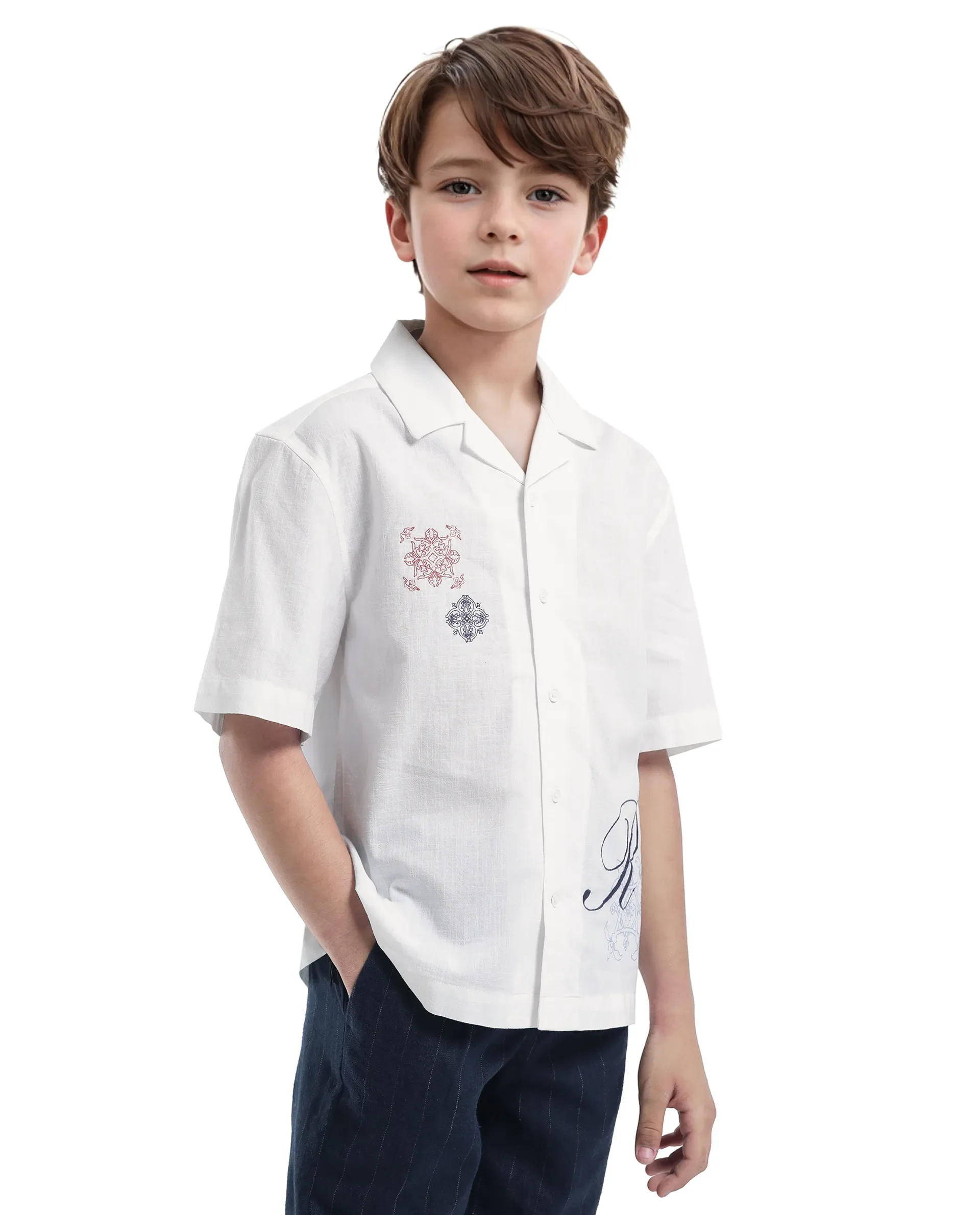 Rare Ones Kids Isla White Cotton Half Sleeve Embroidered Button Closure Regular Fit Shirt - Image 7