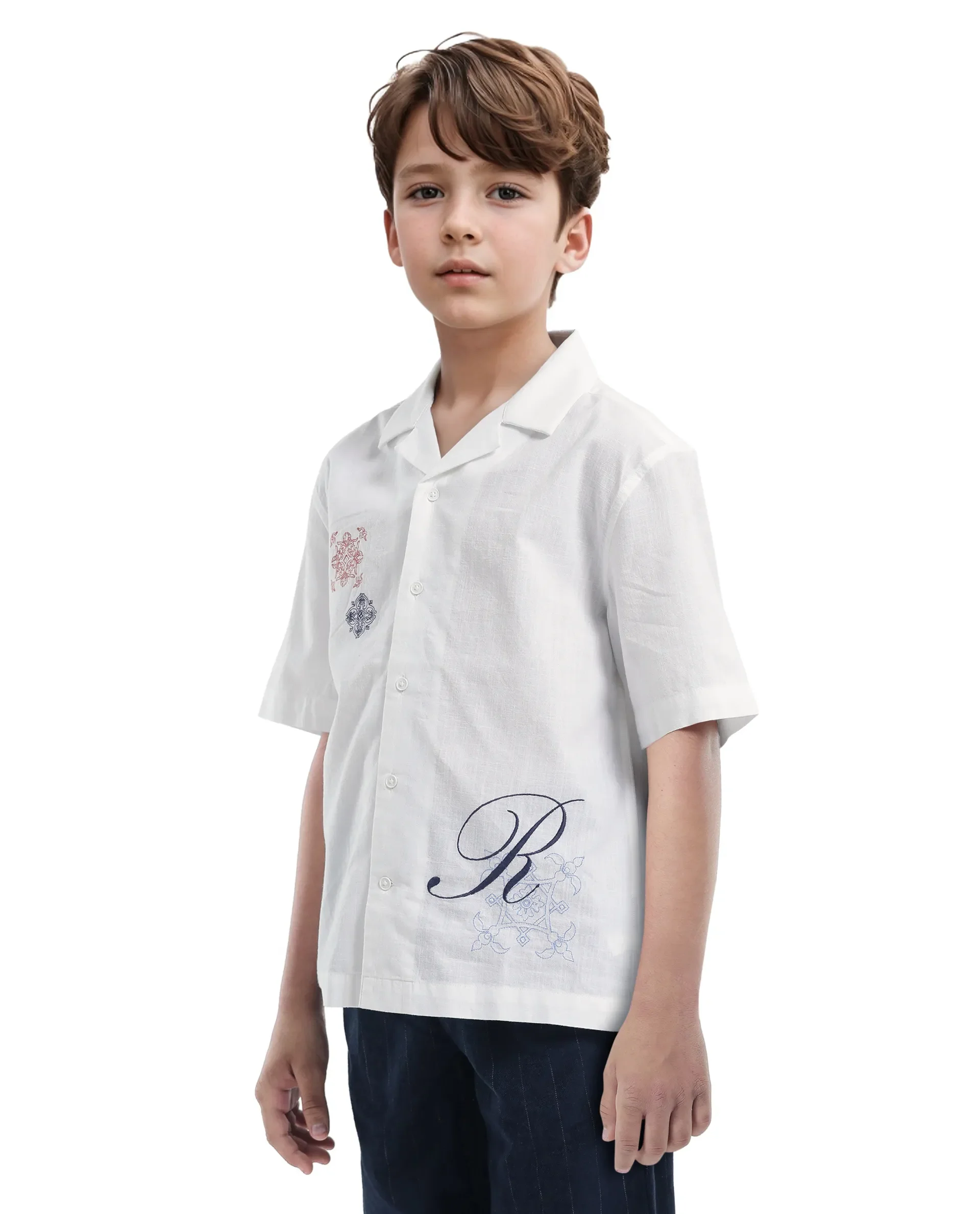 Rare Ones Kids Isla White Cotton Half Sleeve Embroidered Button Closure Regular Fit Shirt - Image 8
