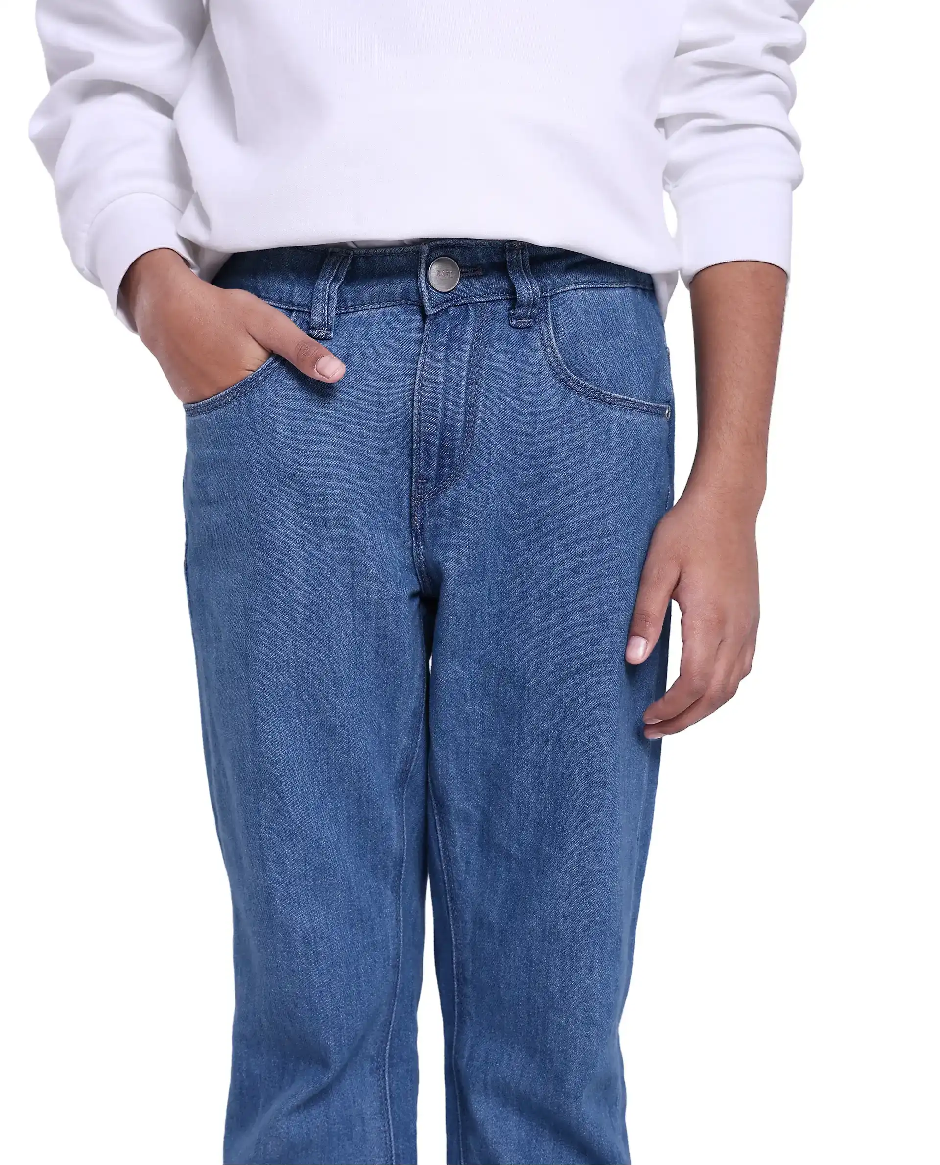 Rare Ones Kids Ivan Light Blue Cotton Slim Fit Denim Pant - Image 3