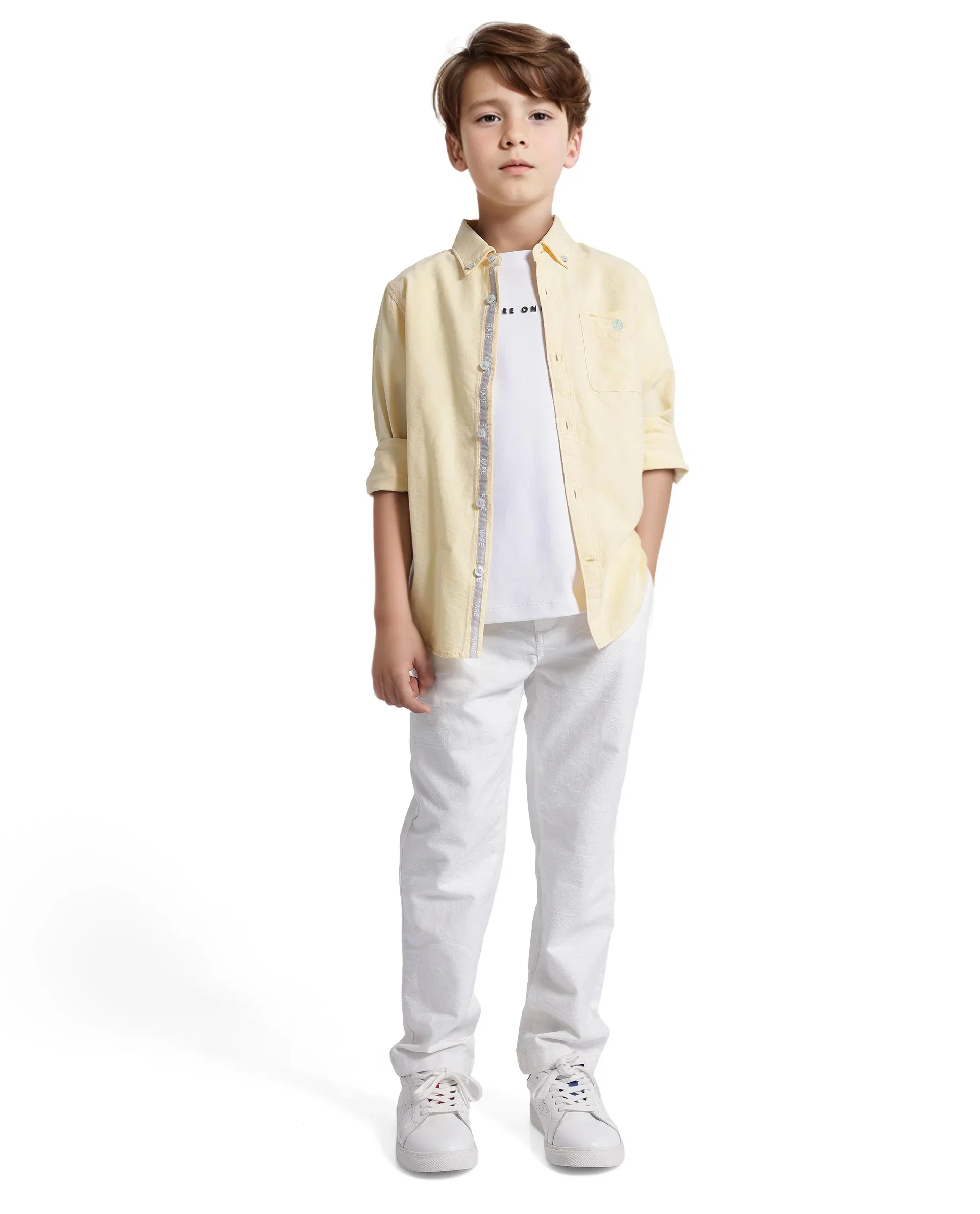 Rare Ones Kids Jac Pastel Yellow Cotton Full Sleeves Button Down Regular Fit Solid Shirt - Image 2