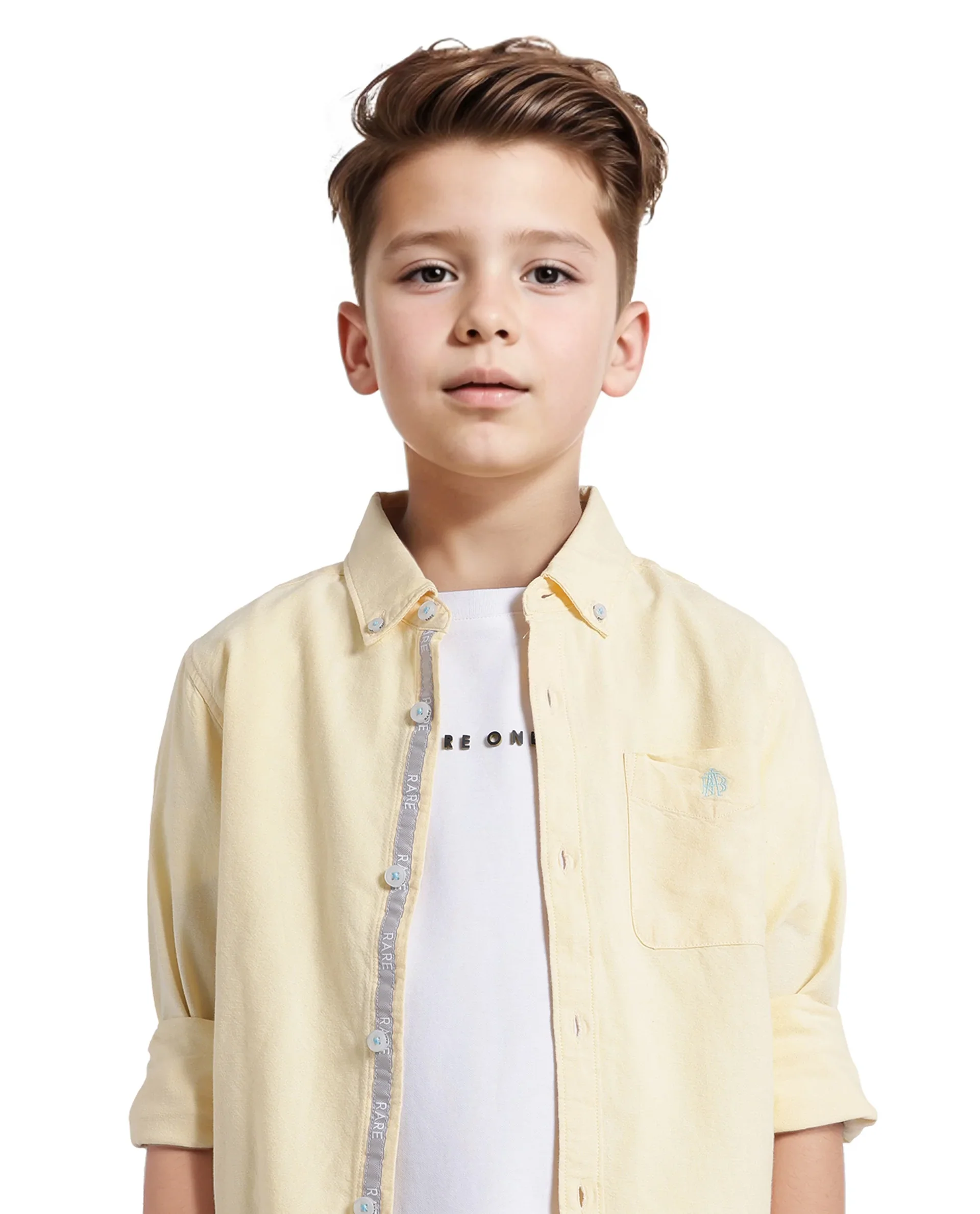 Rare Ones Kids Jac Pastel Yellow Cotton Full Sleeves Button Down Regular Fit Solid Shirt - Image 3