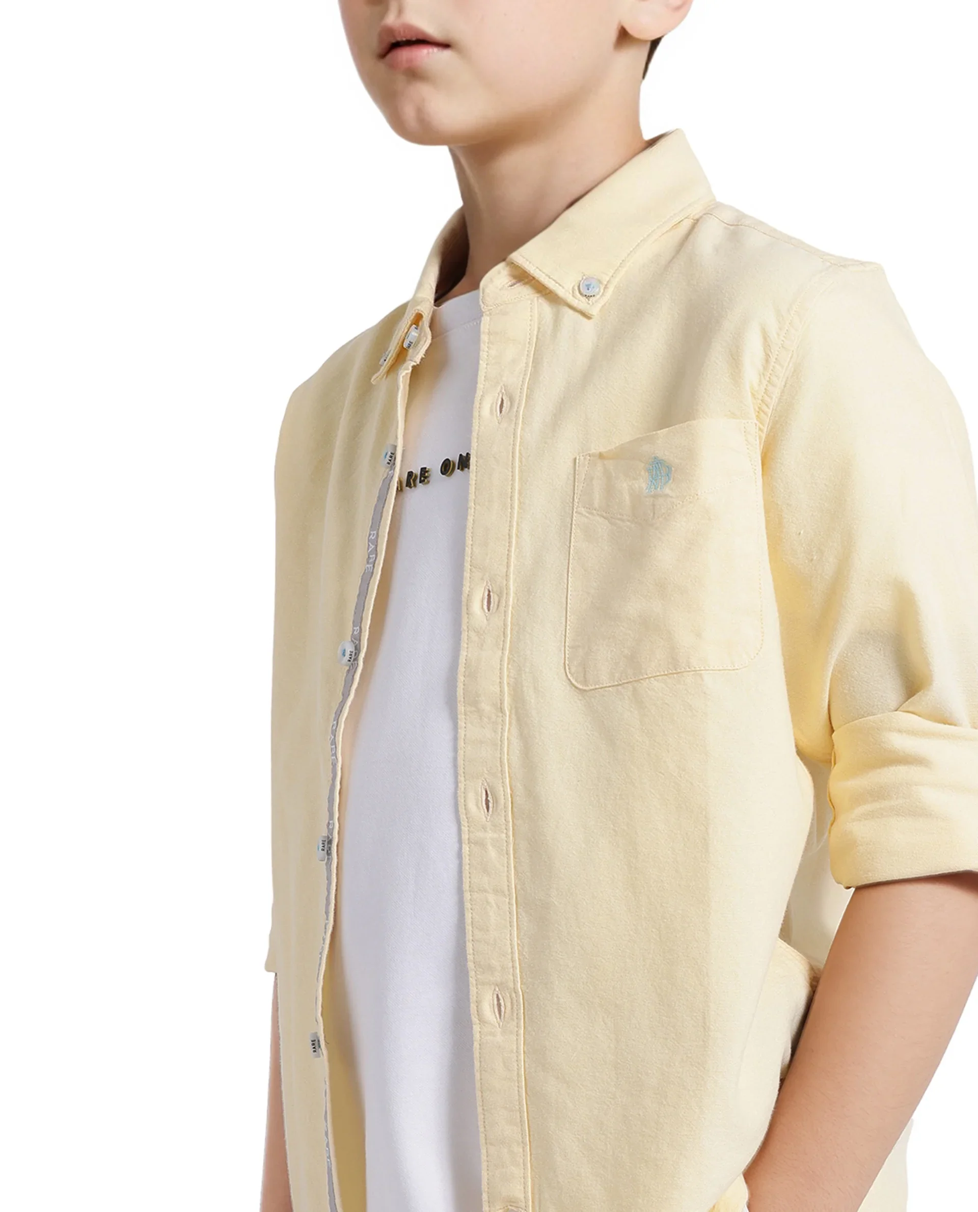 Rare Ones Kids Jac Pastel Yellow Cotton Full Sleeves Button Down Regular Fit Solid Shirt - Image 4