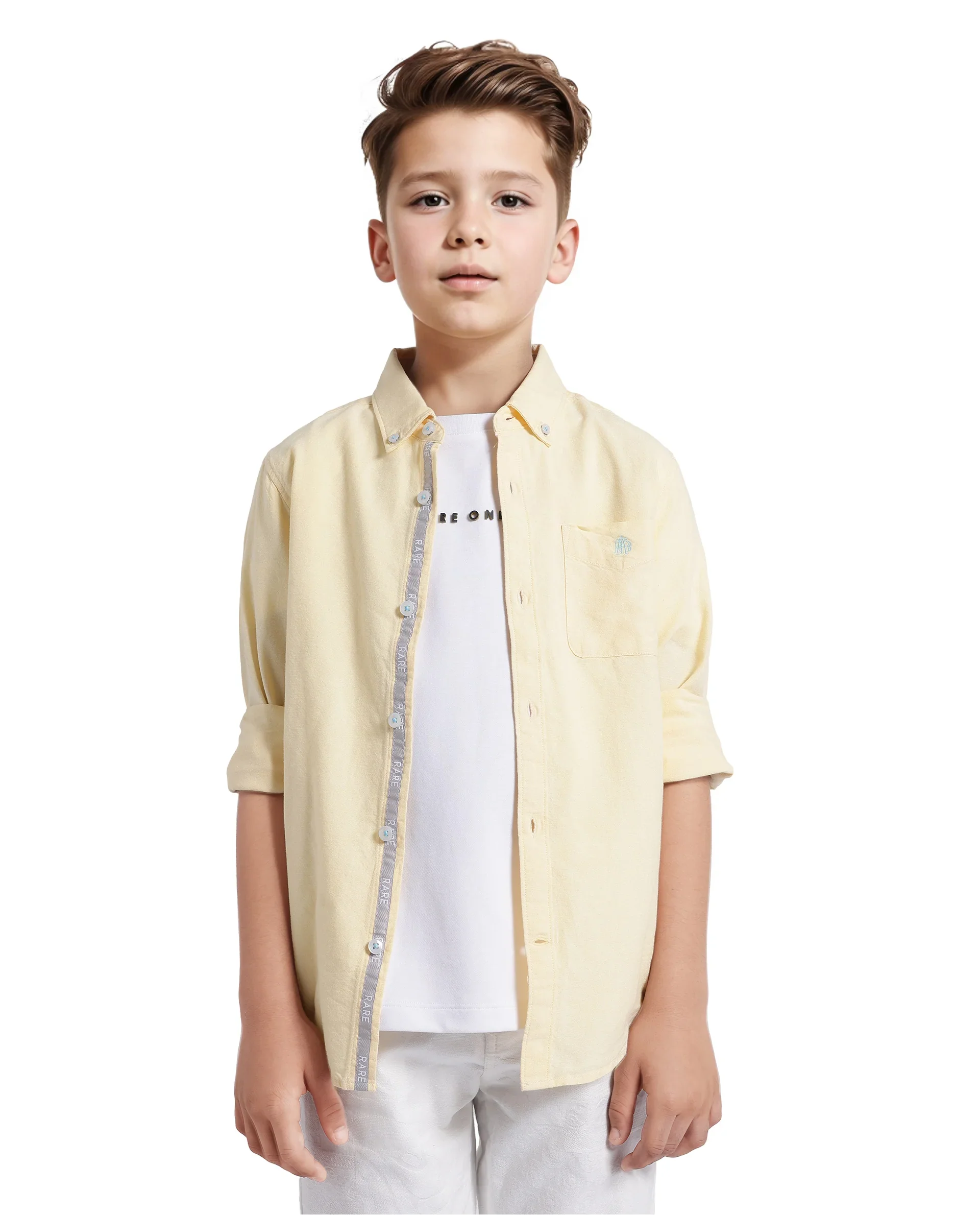 Rare Ones Kids Jac Pastel Yellow Cotton Full Sleeves Button Down Regular Fit Solid Shirt - Image 5