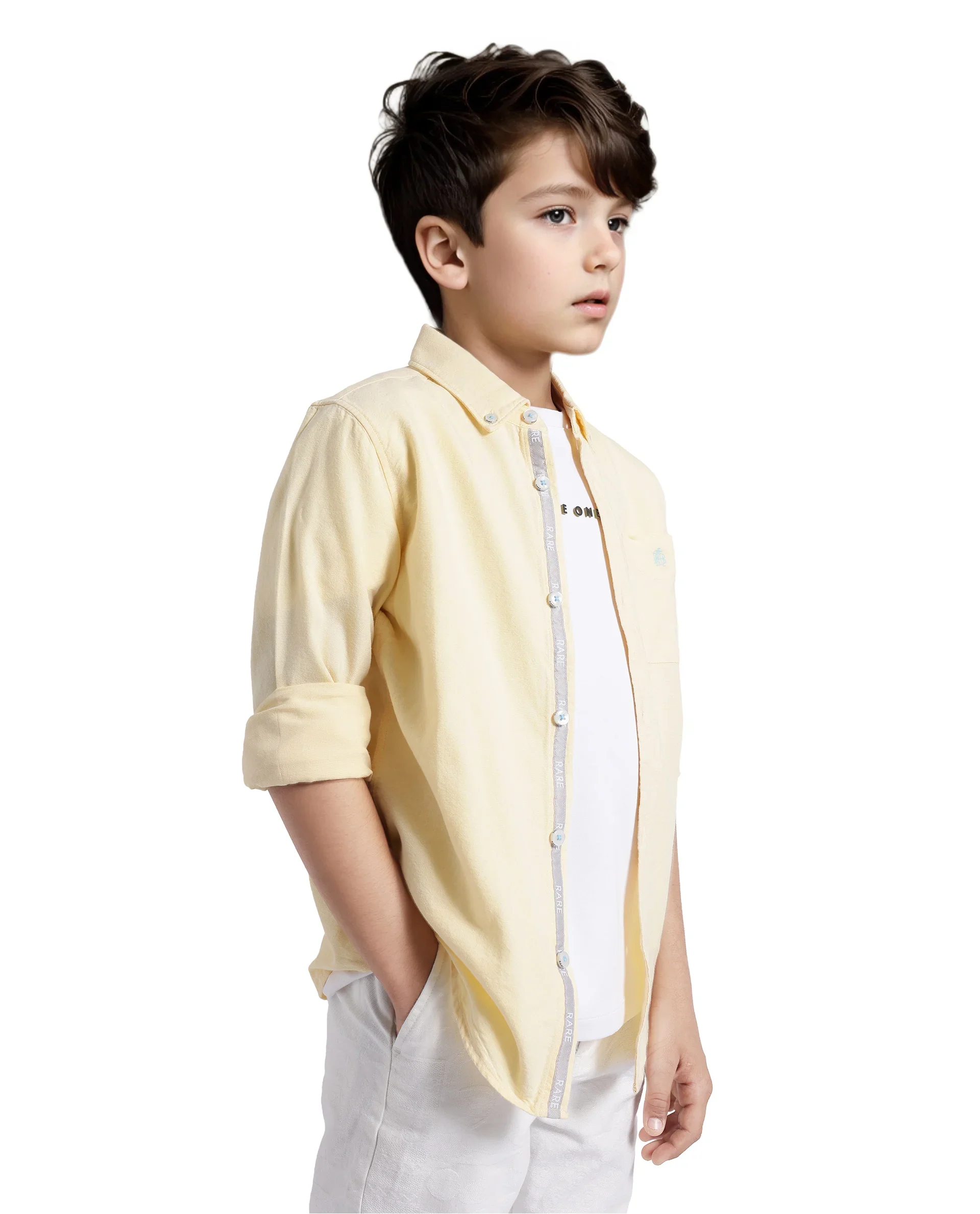 Rare Ones Kids Jac Pastel Yellow Cotton Full Sleeves Button Down Regular Fit Solid Shirt - Image 6