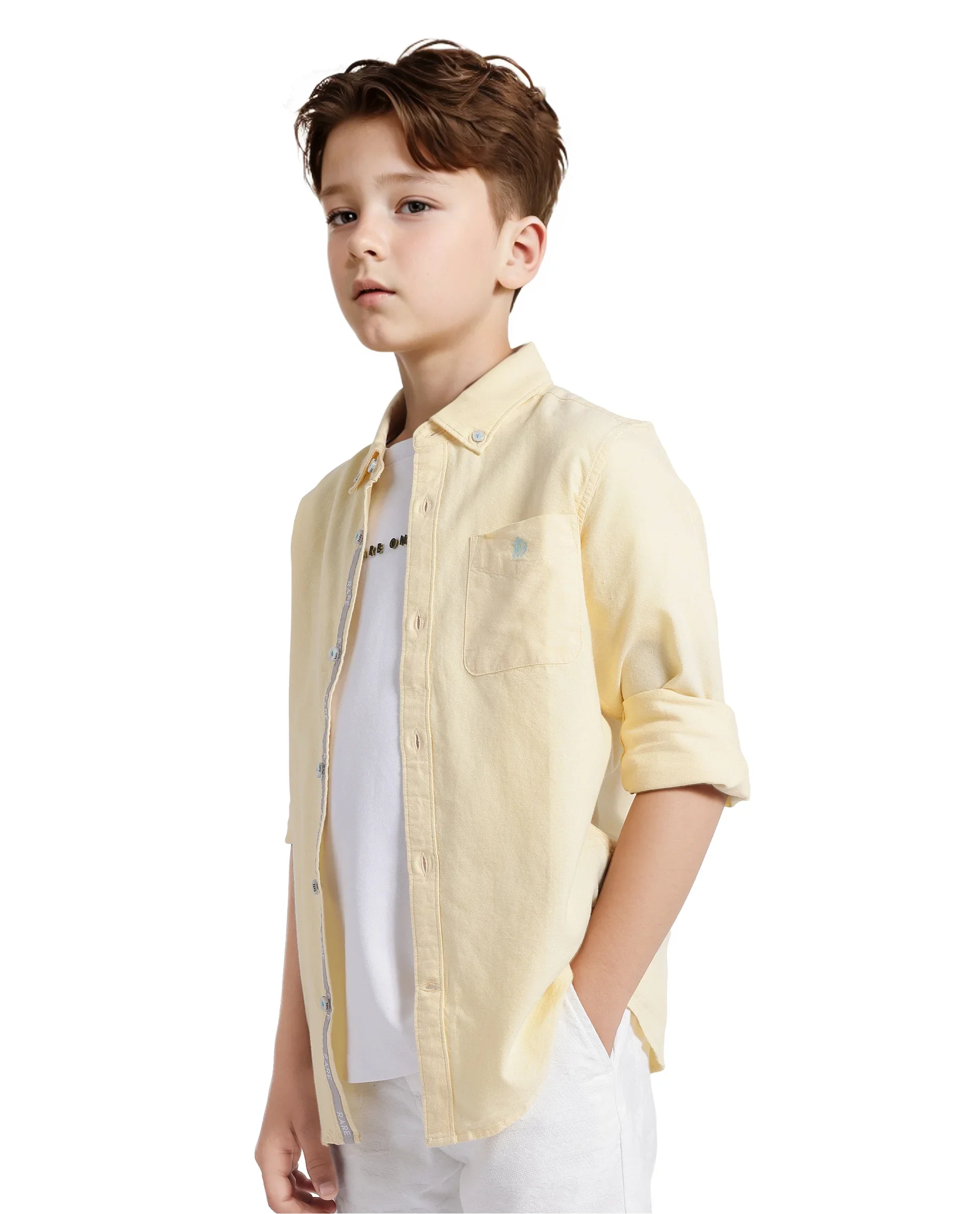 Rare Ones Kids Jac Pastel Yellow Cotton Full Sleeves Button Down Regular Fit Solid Shirt - Image 7