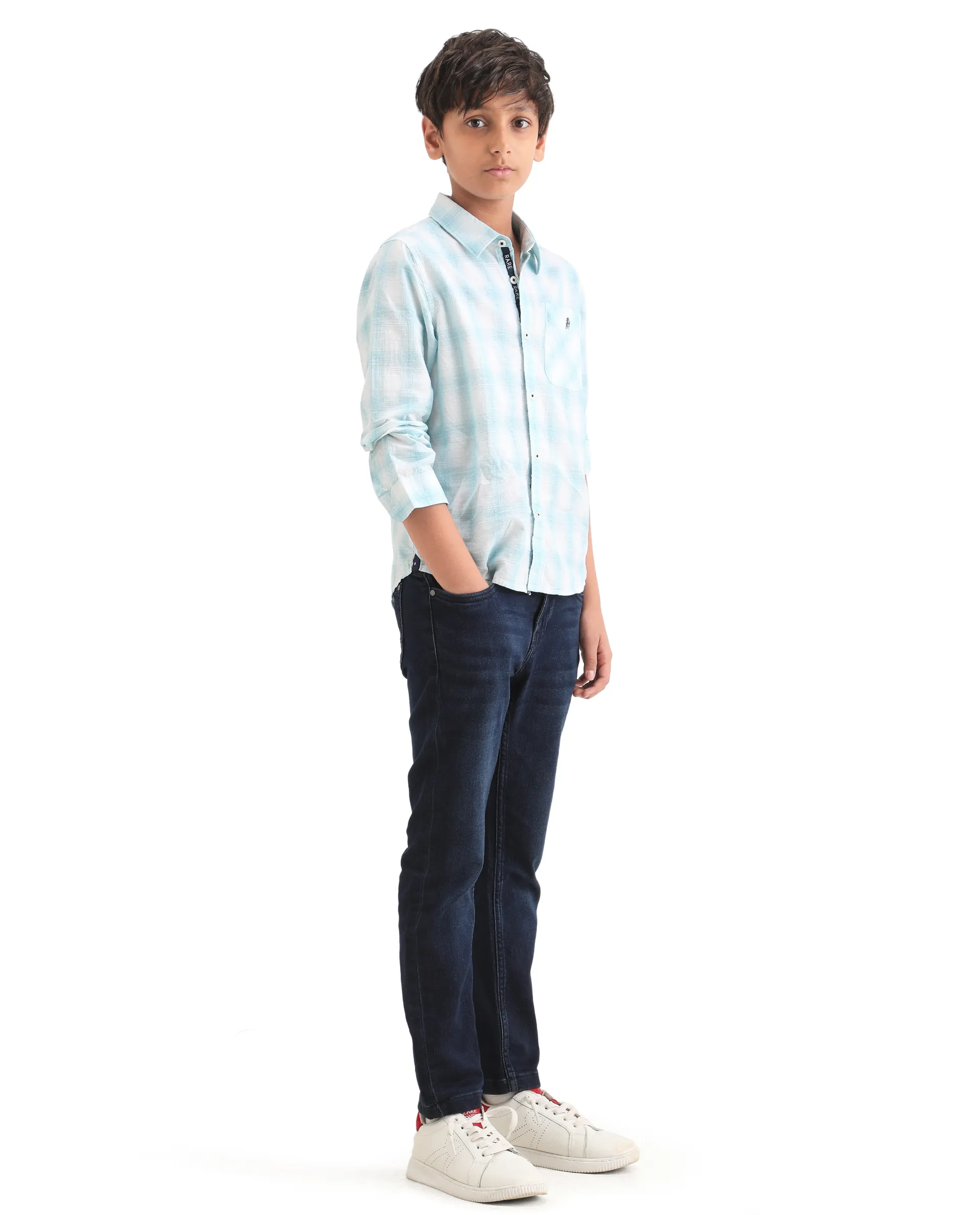 Rare Ones Kids Jace 2 Dark Blue Cotton Solid Button And Zip Closure Slim Fit Jeans - Image 6