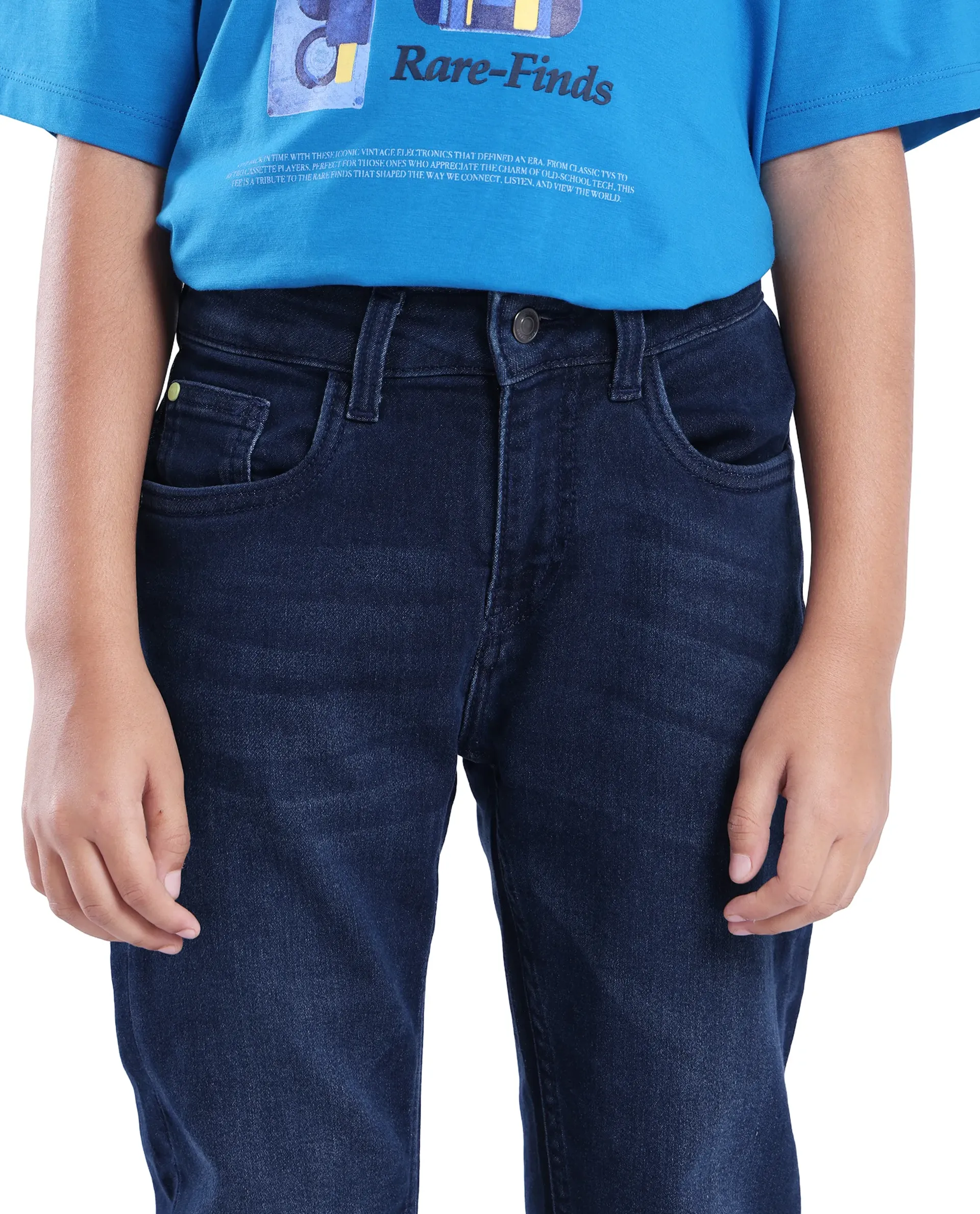 Rare Ones Kids Jace 2 Light Blue Cotton Solid Button And Zip Closure Slim Fit Jeans - Image 2