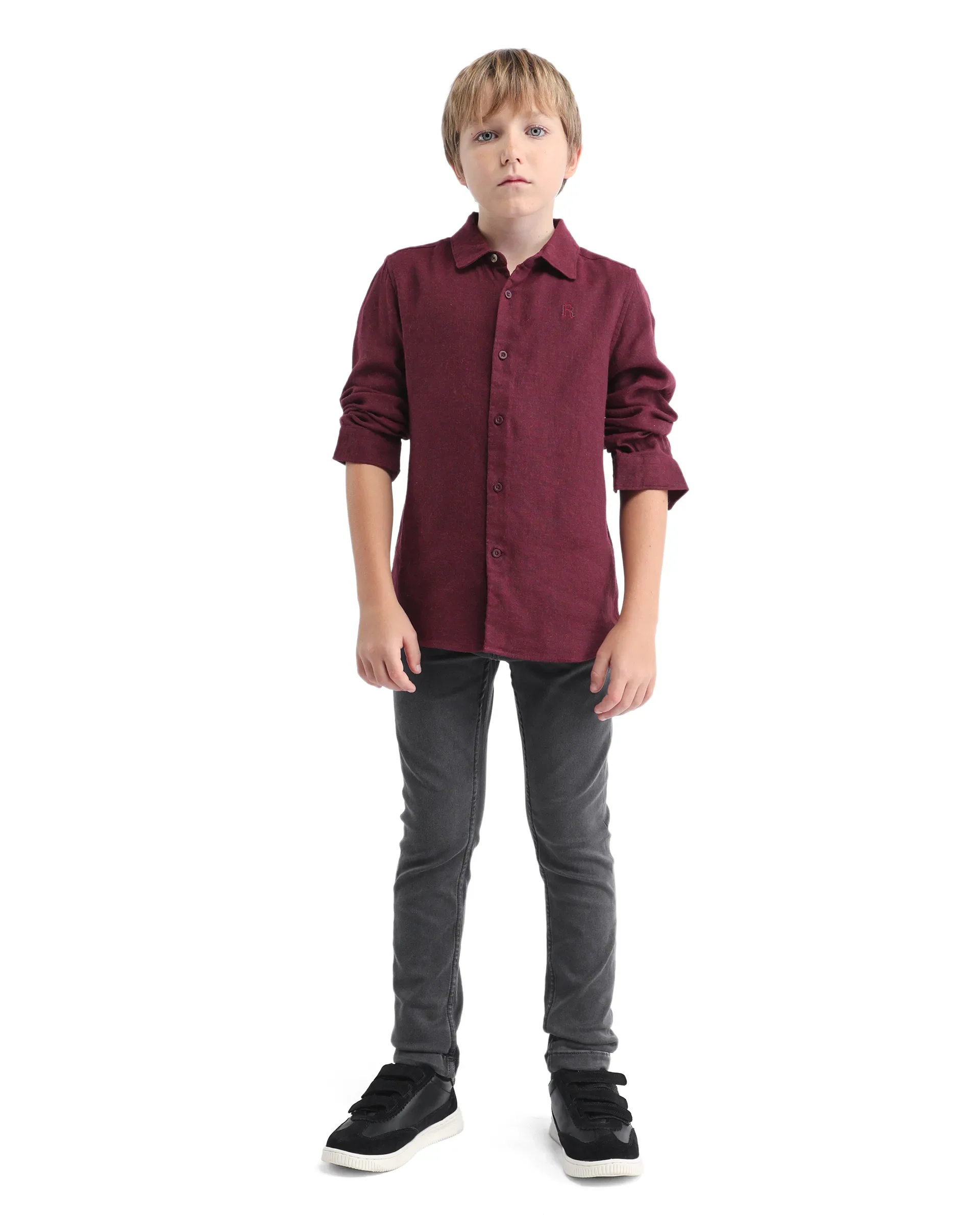 Rare Ones Kids Jace-K Grey Cotton Solid Button Closure Slim Fit Fit Denim Pant - Image 3