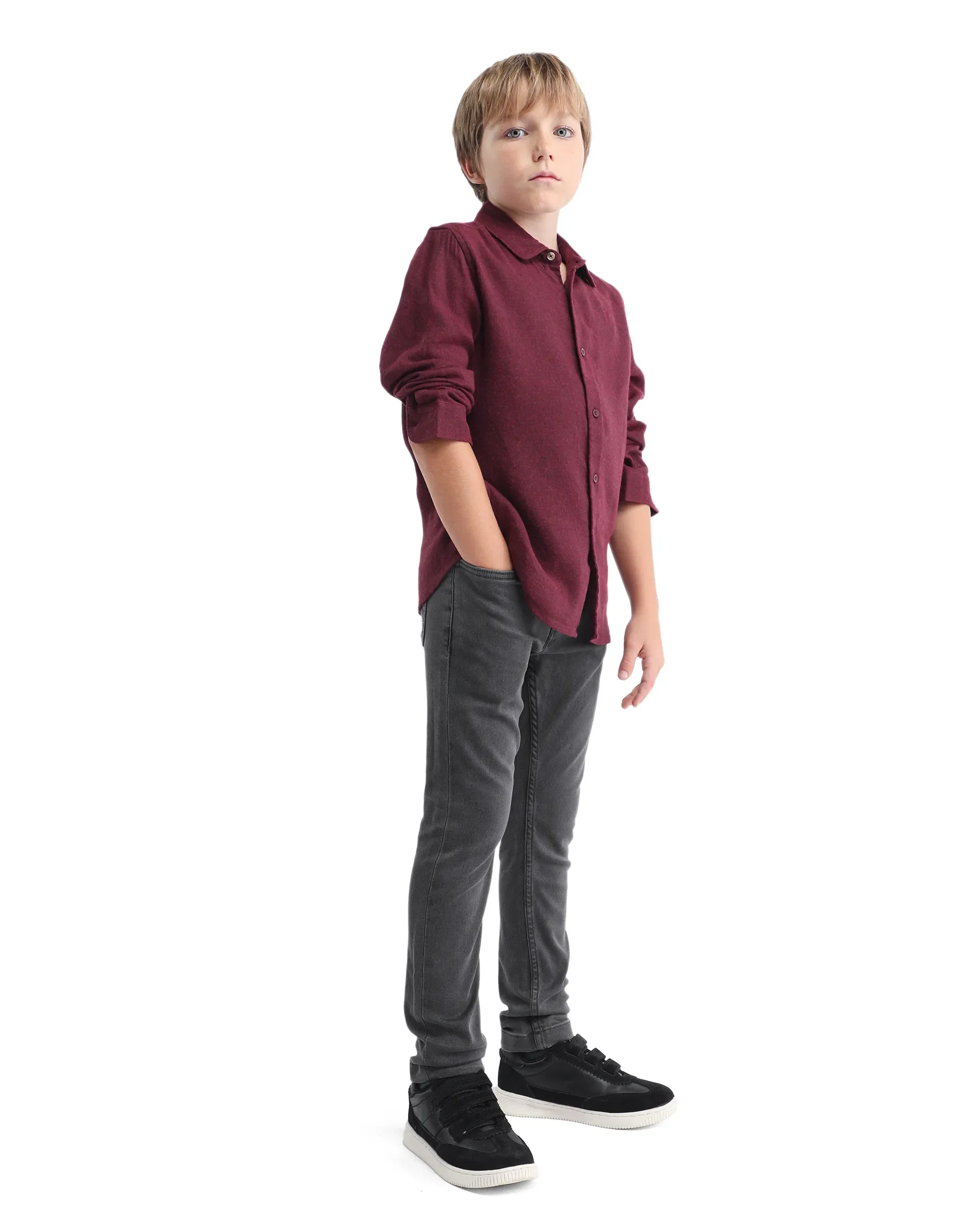 Rare Ones Kids Jace-K Grey Cotton Solid Button Closure Slim Fit Fit Denim Pant - Image 6