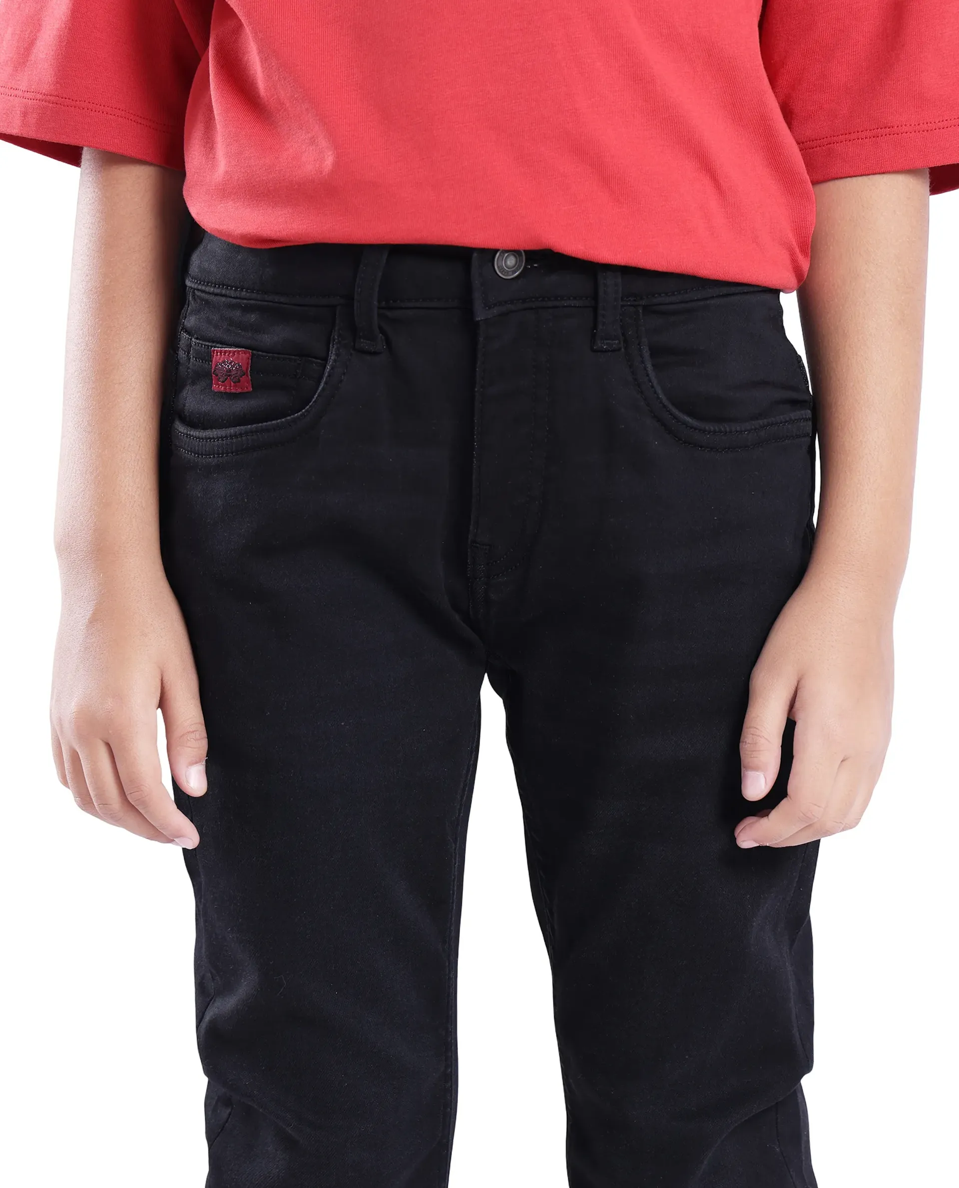 Rare Ones Kids Jace-K Black Cotton Solid Button And Zip Closure Slim Fit Fit Jeans - Image 2