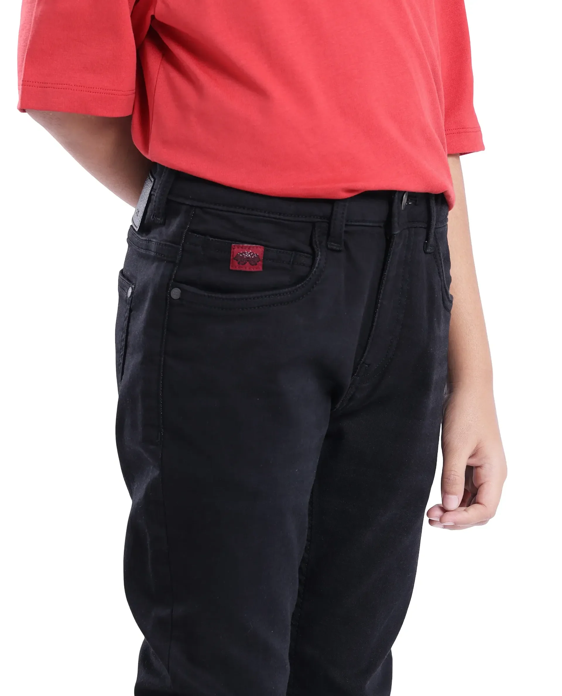 Rare Ones Kids Jace-K Black Cotton Solid Button And Zip Closure Slim Fit Fit Jeans - Image 3