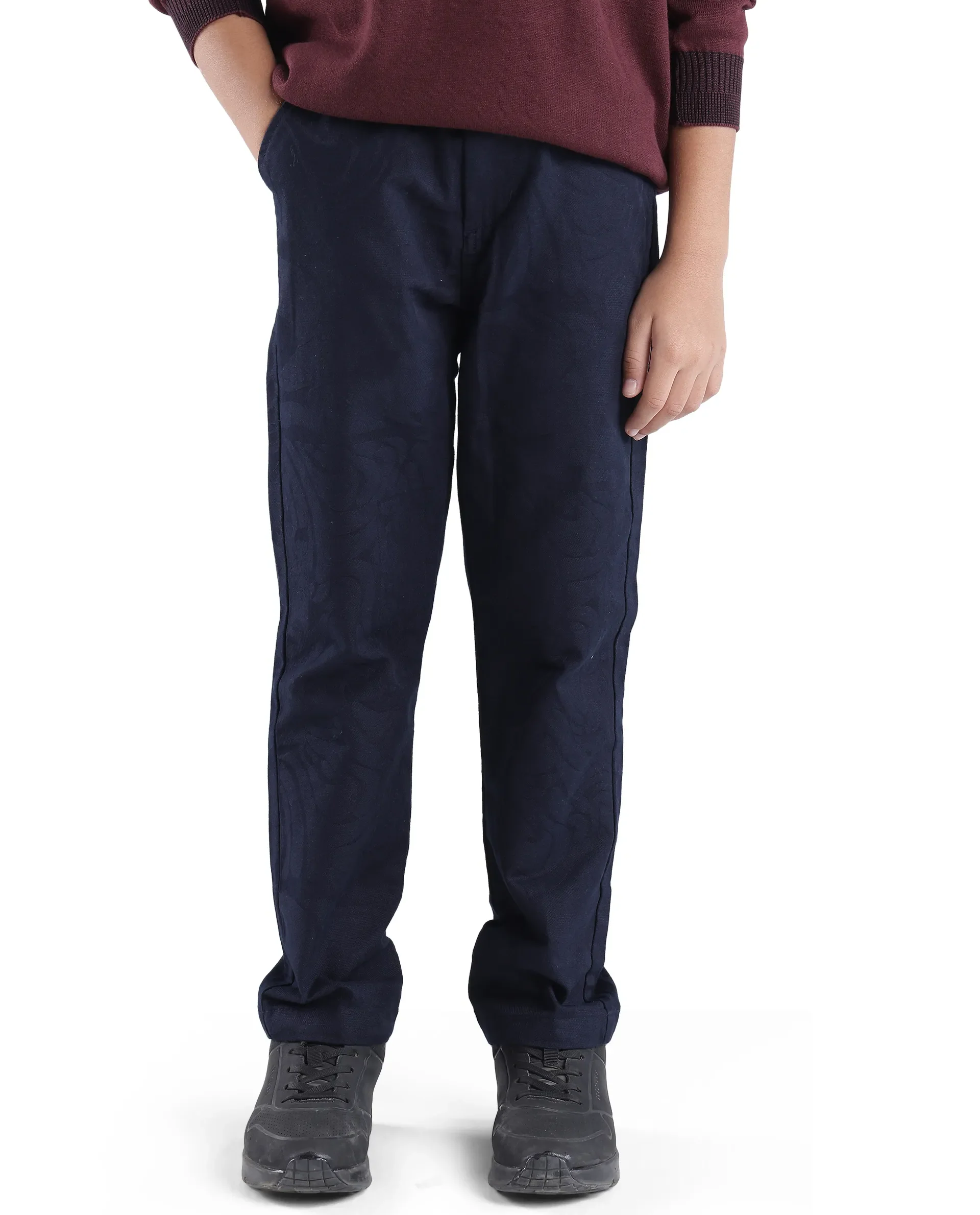 Rare Ones Kids Jack Navy Cotton Solid Button And Zipper Clouser Regular Fit Trouser - Image 2