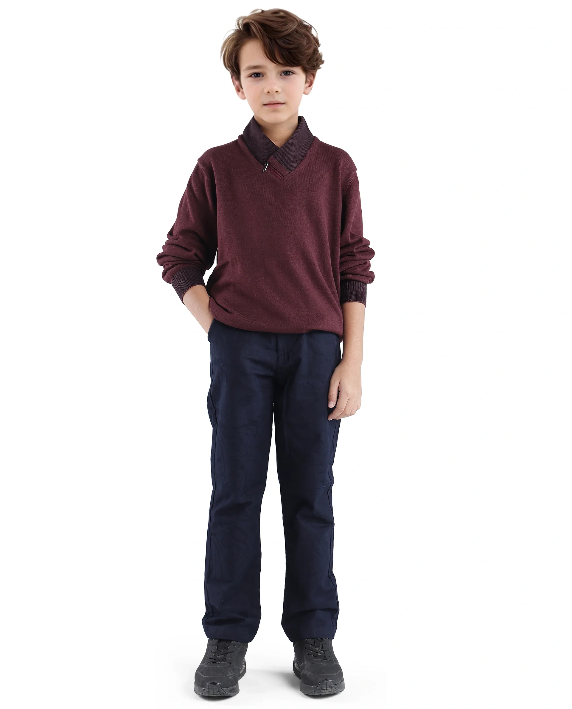 Rare Ones Kids Jack Navy Cotton Solid Button And Zipper Clouser Regular Fit Trouser - Image 3