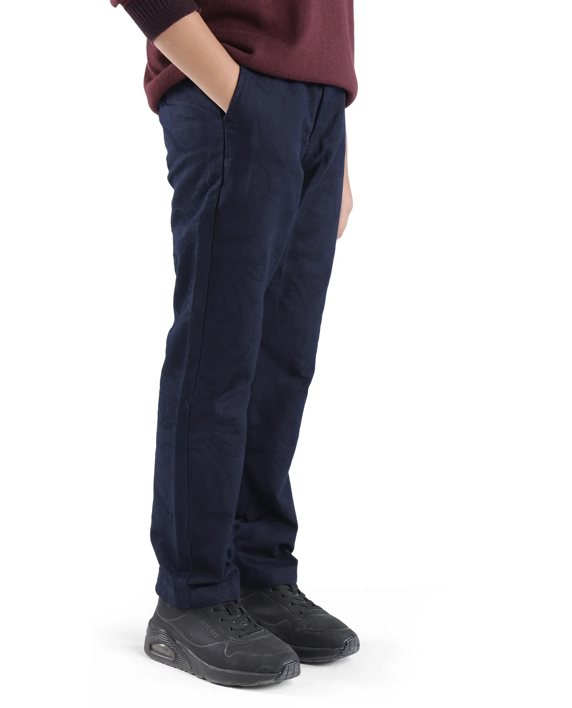 Rare Ones Kids Jack Navy Cotton Solid Button And Zipper Clouser Regular Fit Trouser - Image 4