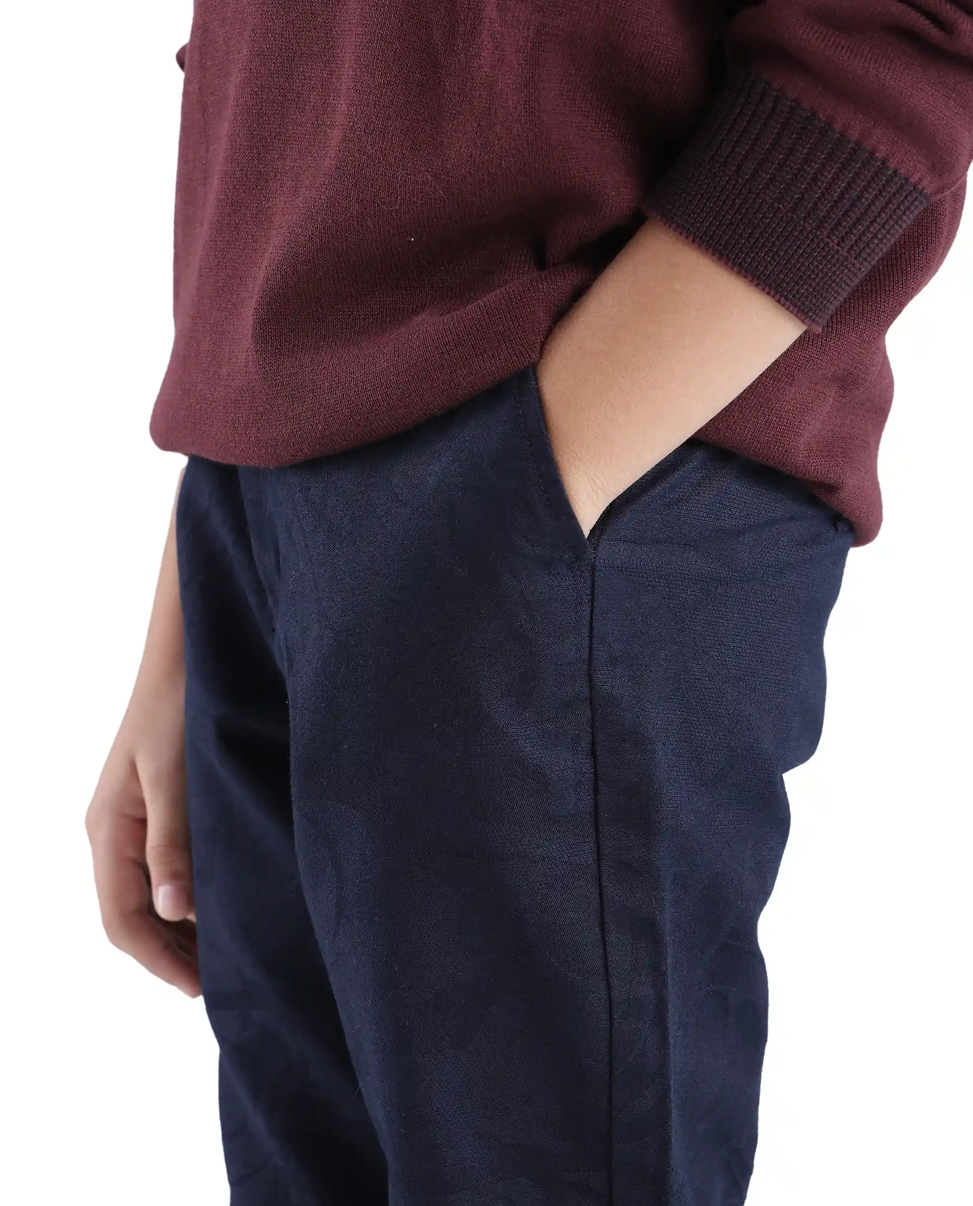 Rare Ones Kids Jack Navy Cotton Solid Button And Zipper Clouser Regular Fit Trouser - Image 6