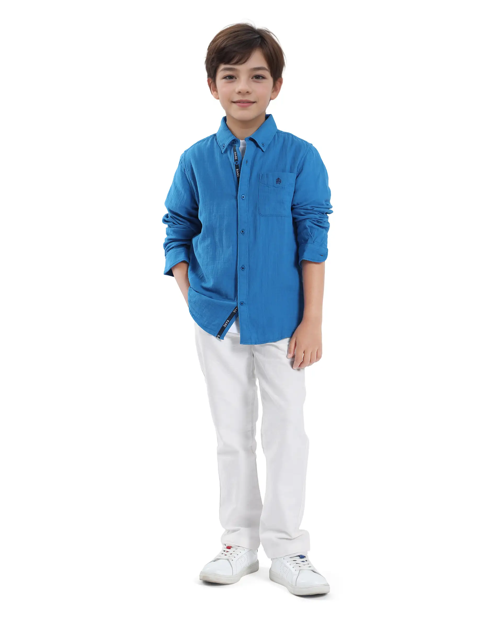 Rare Ones Kids Jack Off White Cotton Plain Button & Zip & Drawstring Closure Regular Fit Trouser