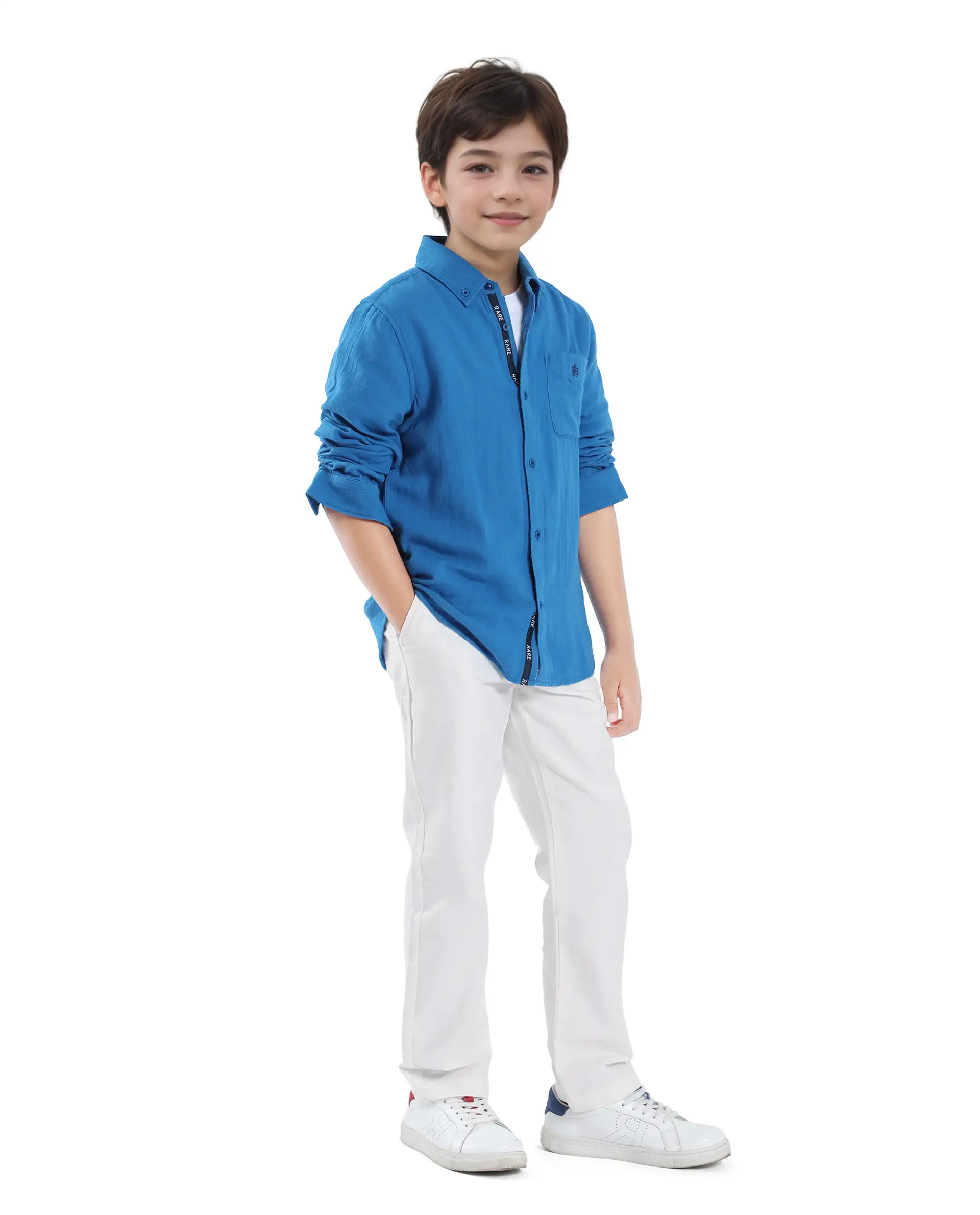 Rare Ones Kids Jack Off White Cotton Plain Button & Zip & Drawstring Closure Regular Fit Trouser - Image 5