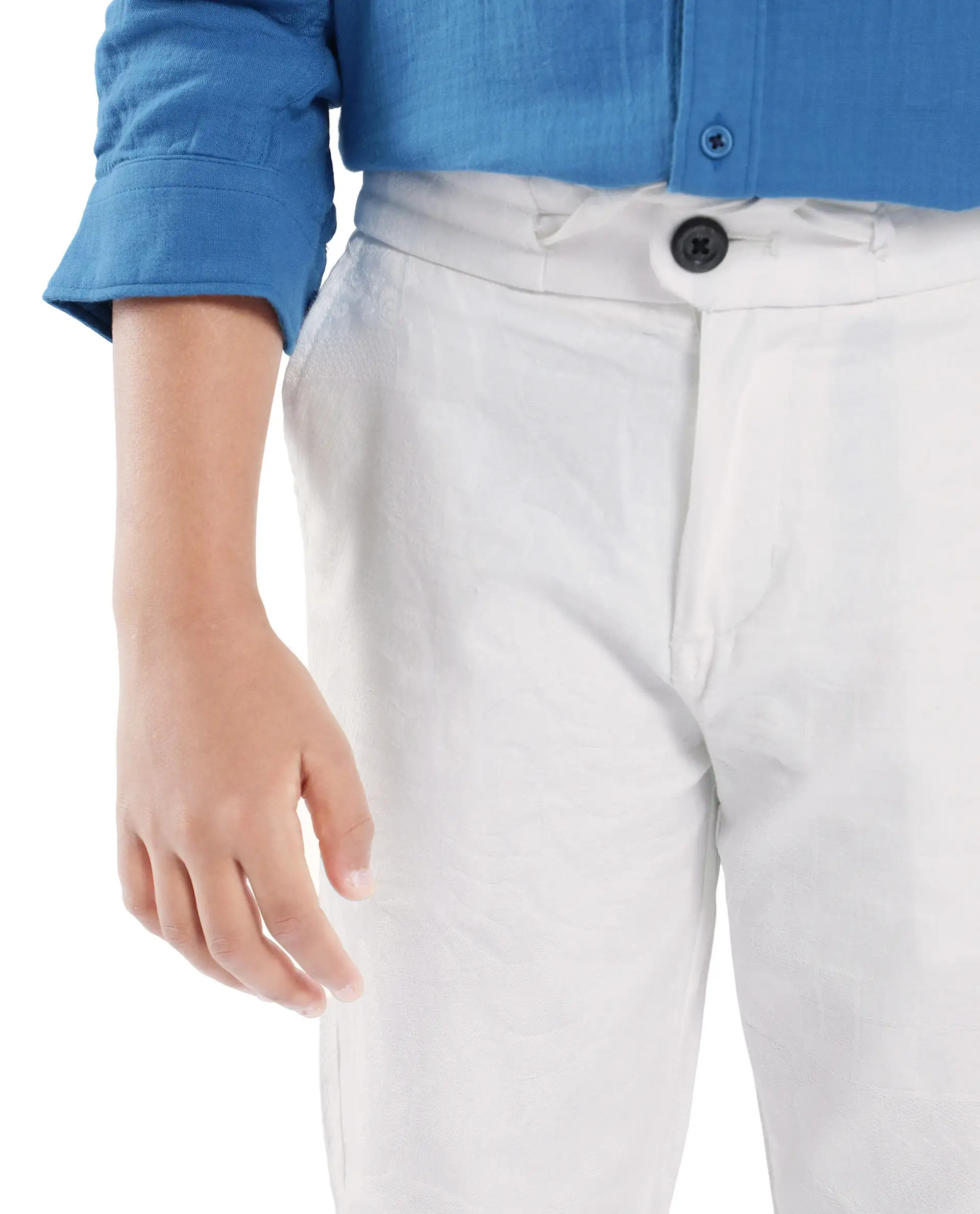 Rare Ones Kids Jack Off White Cotton Plain Button & Zip & Drawstring Closure Regular Fit Trouser - Image 6