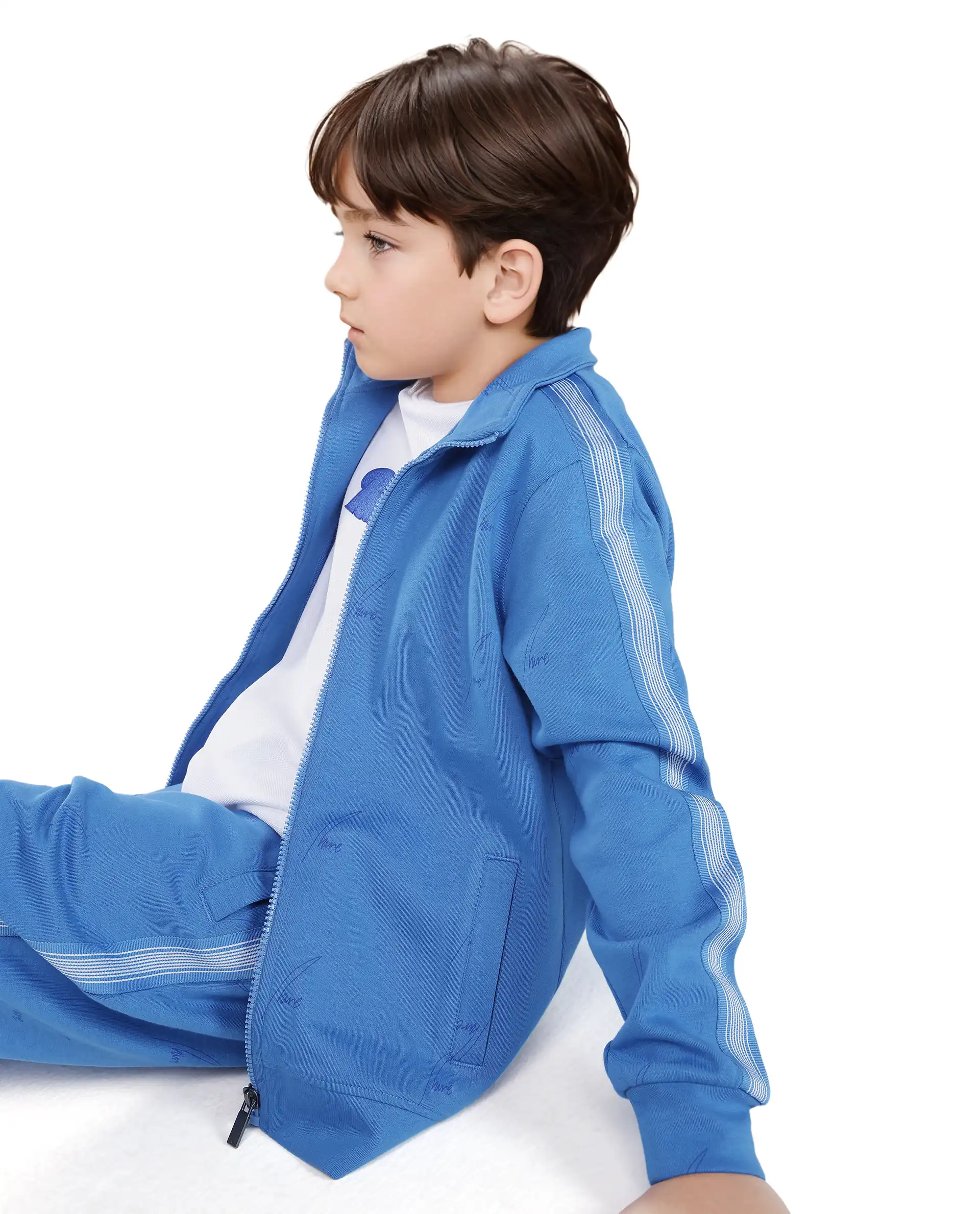 Rare Ones Kids Jacksign Blue Cotton Full Sleeves High Neck Striped Sleeve Zipper Closure Jelly Print Jacket - Image 2